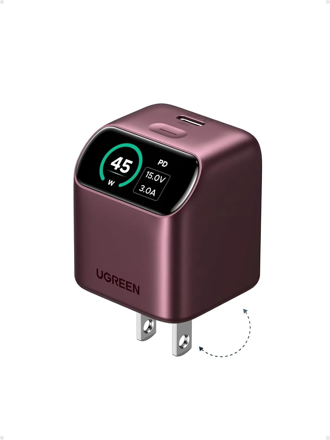 UGREEN Nexode Pro 45W USB‑C GaN Charger Block Smart Display, Burgundy