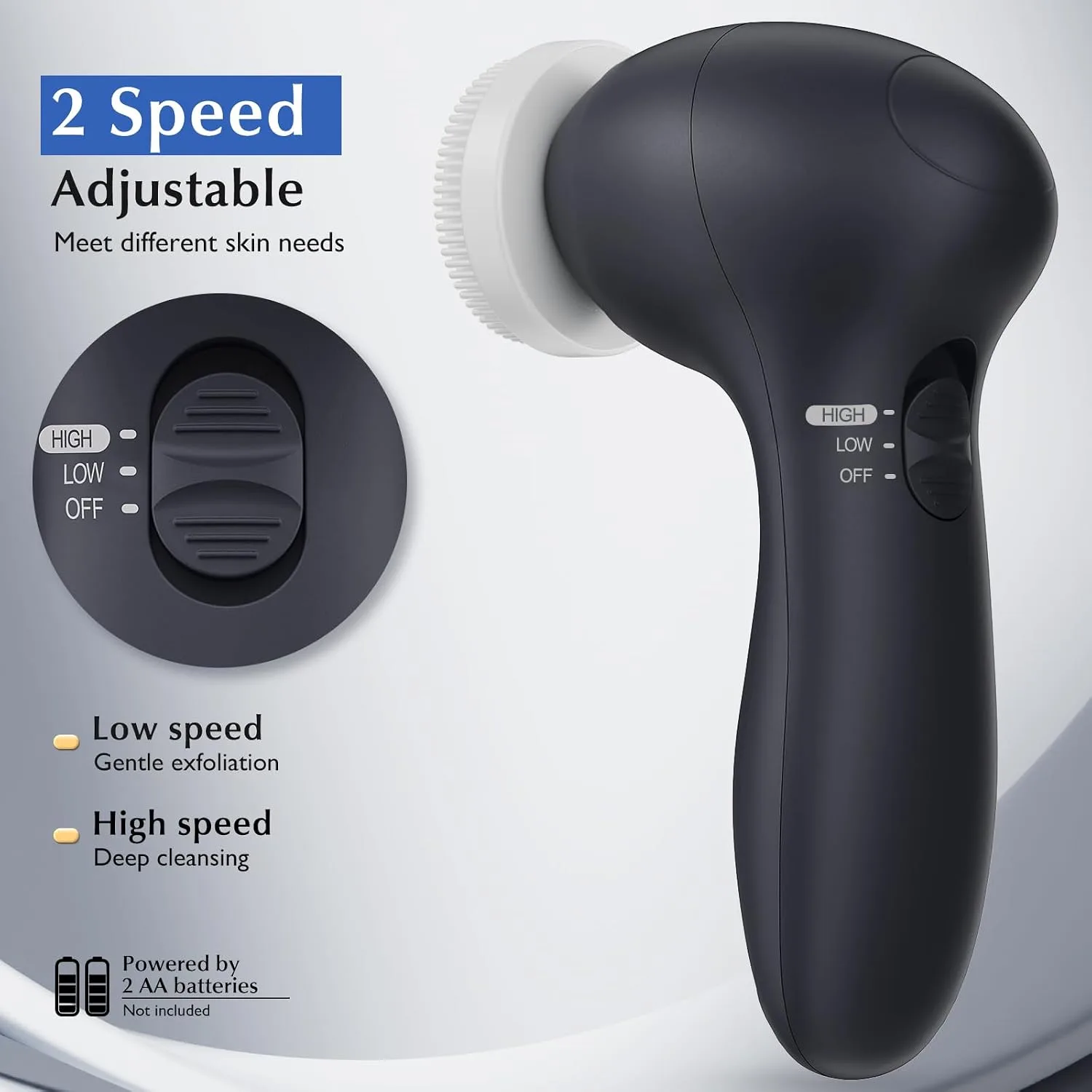 COSLUS Facial Cleansing Brush Face Scrubber, Upgrade Set, Black