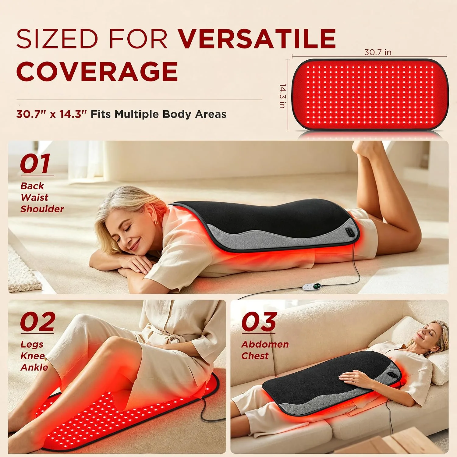 Red Light Therapy for Body,30.7"x 14.3" 2026 Upgraded-4 Modes 5 Stage Power Medical-Grade TPU Mat for Body Pain Relief,Dual Wavelength Infrared Red Light Blanket LEDs