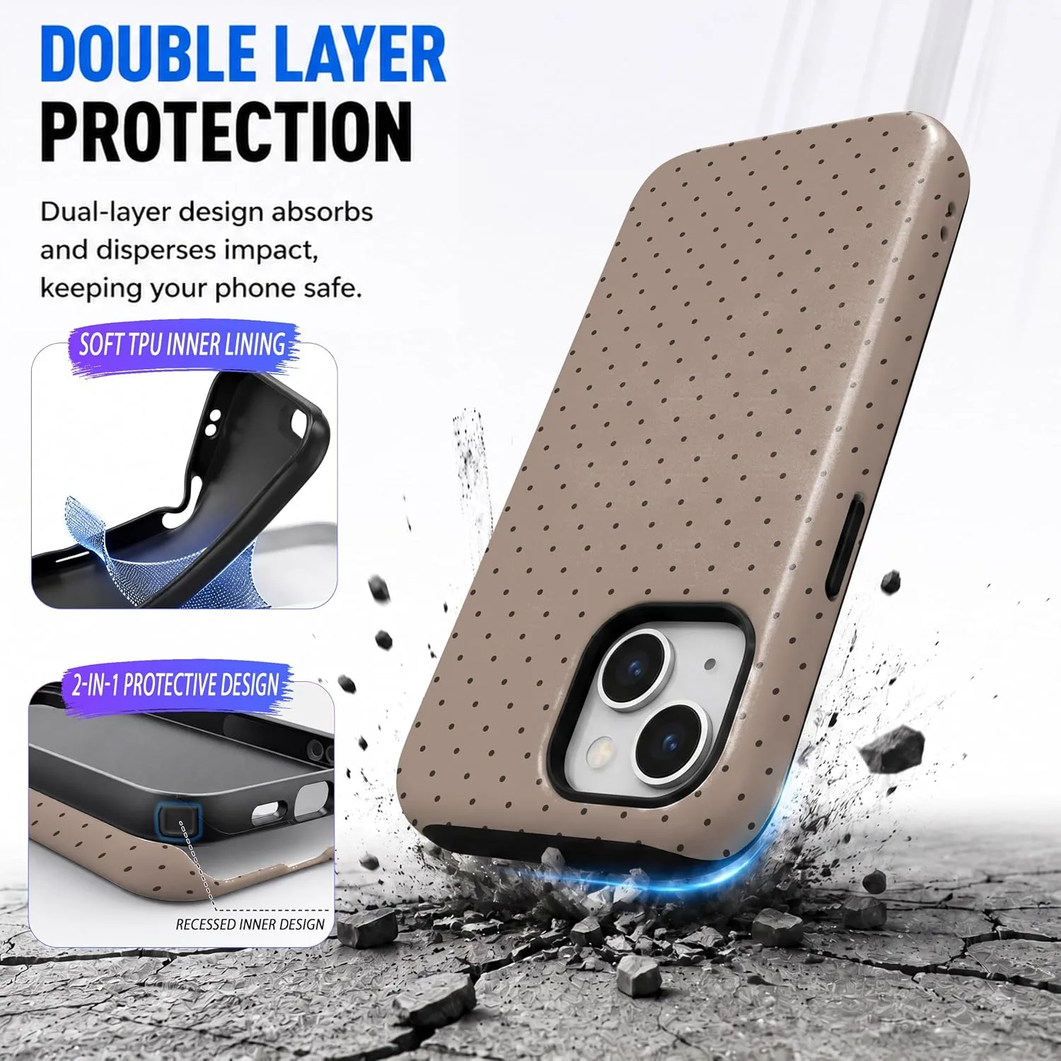 Magnetic for iPhone 13/14 Phone Case, Brown and White Polka Dot