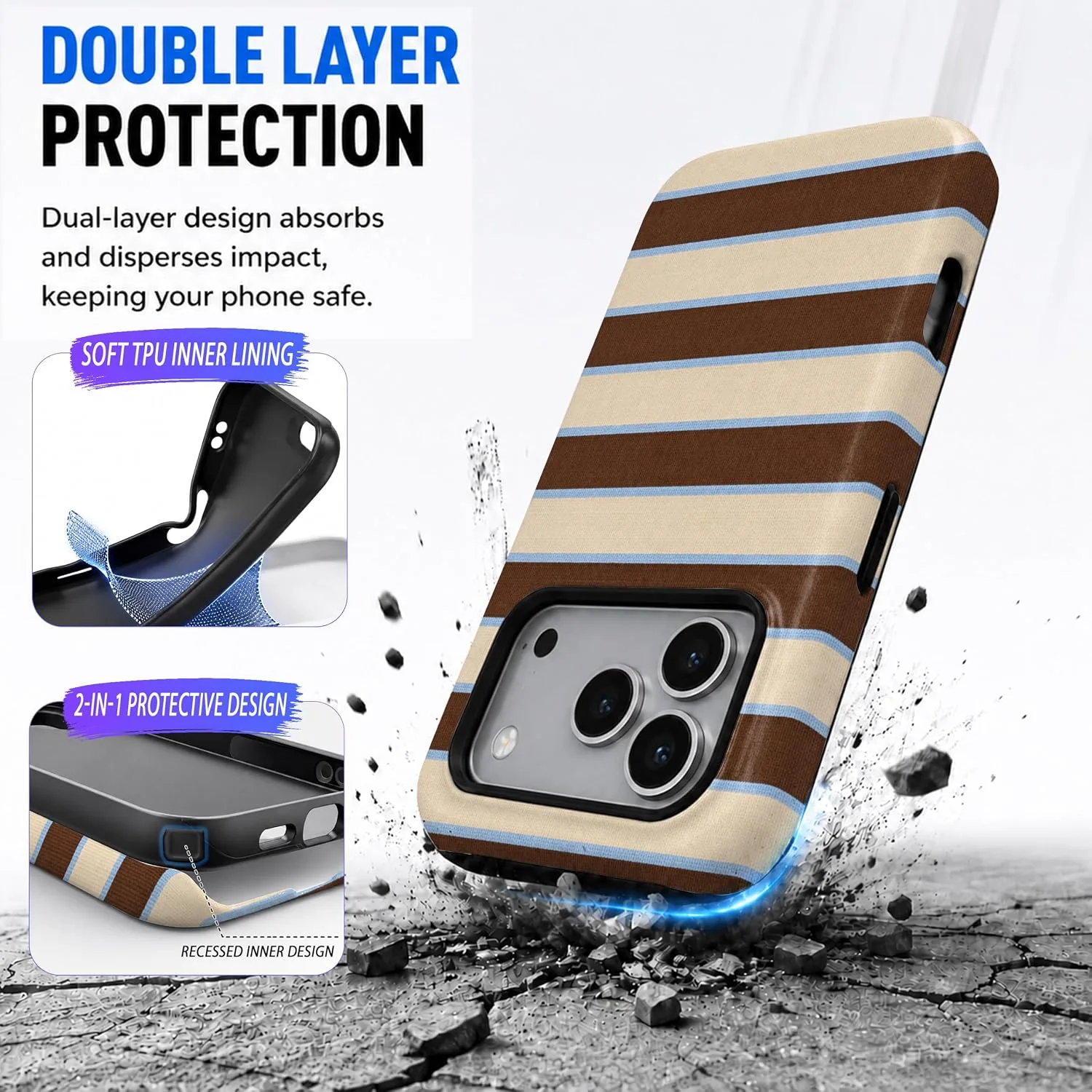 Magnetic for iPhone 17 Pro/18 Pro Brown Striped Phone Case Stripes