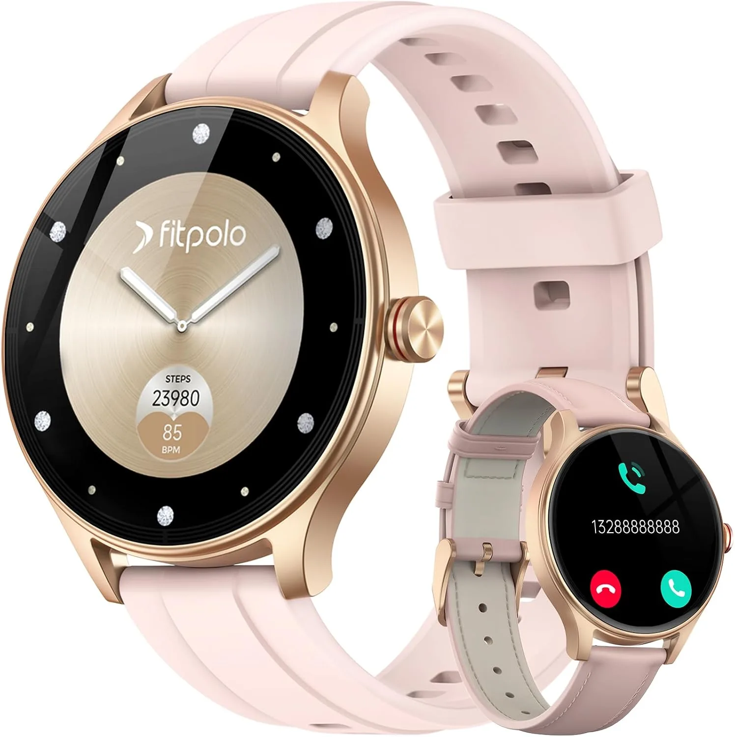Fitpolo Smart Watch for Women Android & iPhone (2 Bands Sakura Pink)