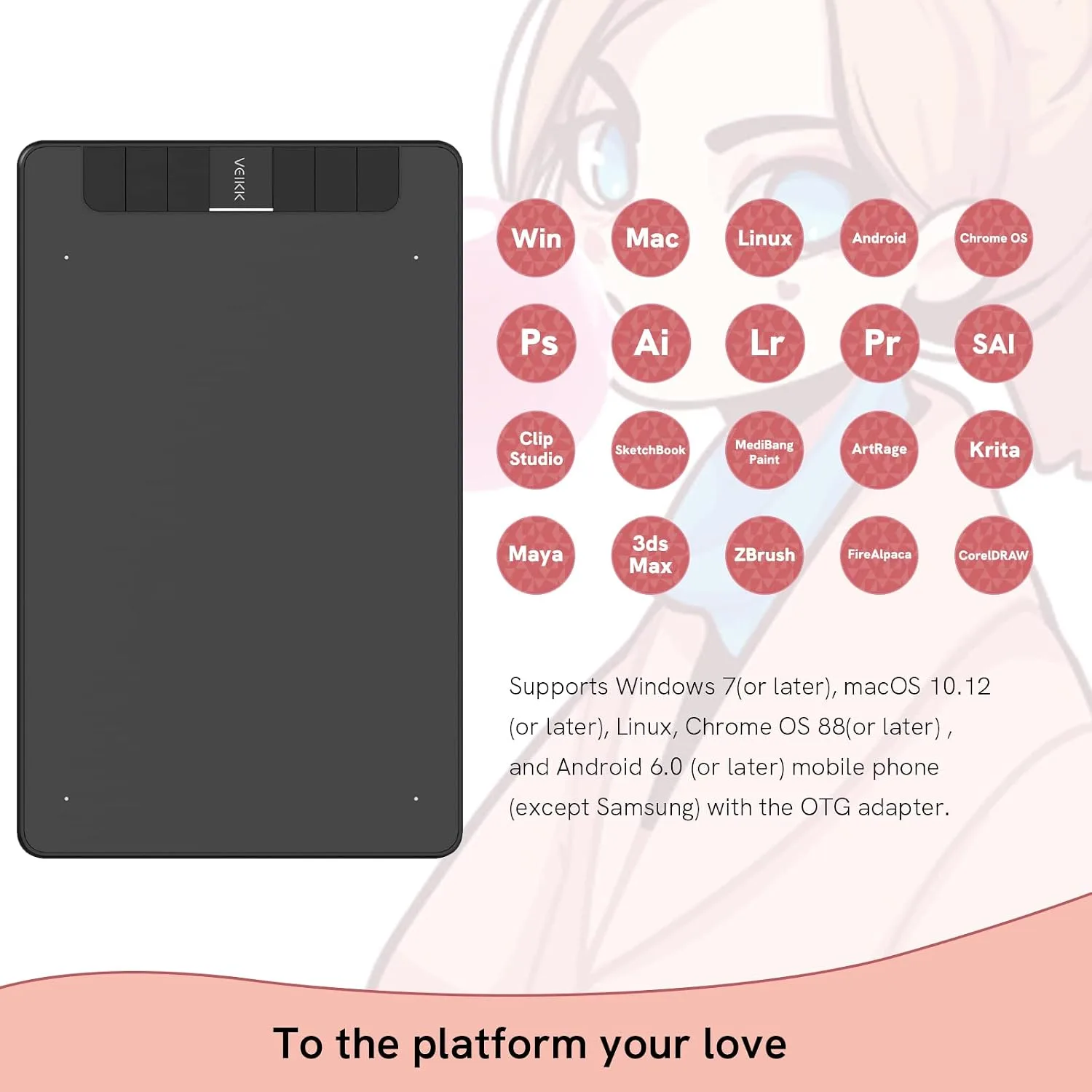 VEIKK Drawing Tablet VK640,6x4 inch OSU Tablet with Battery-Free Stylus