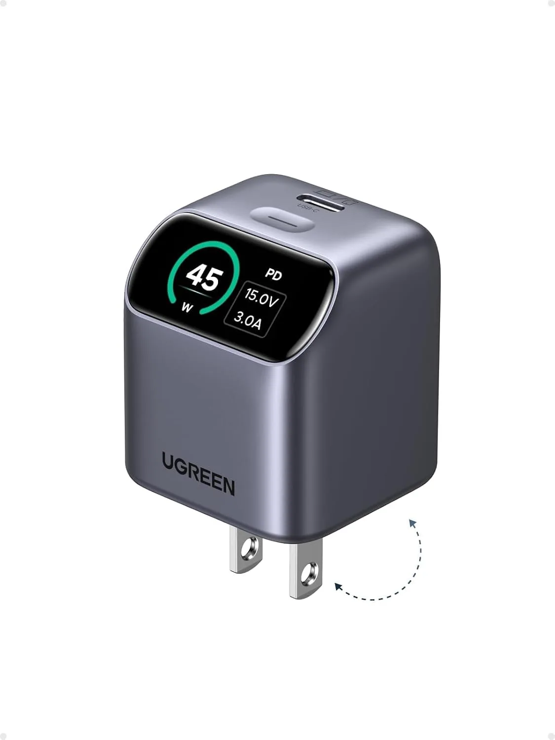 UGREEN Nexode Pro 45W USB‑C GaN Charger Block with Smart Display, Grey