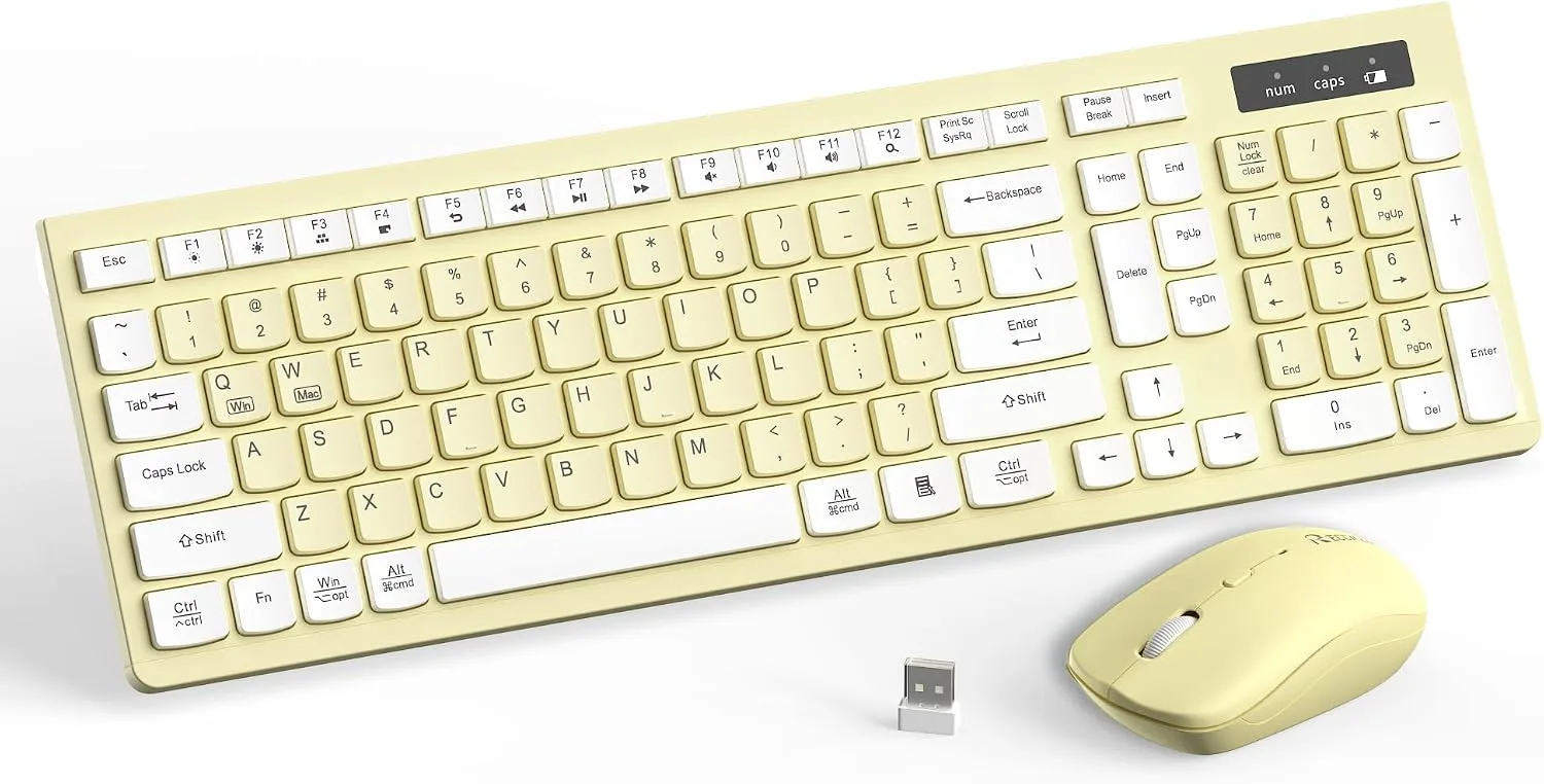 Wireless Keyboard and Mouse Combo Silent for Office and Home(Canary Yellow)