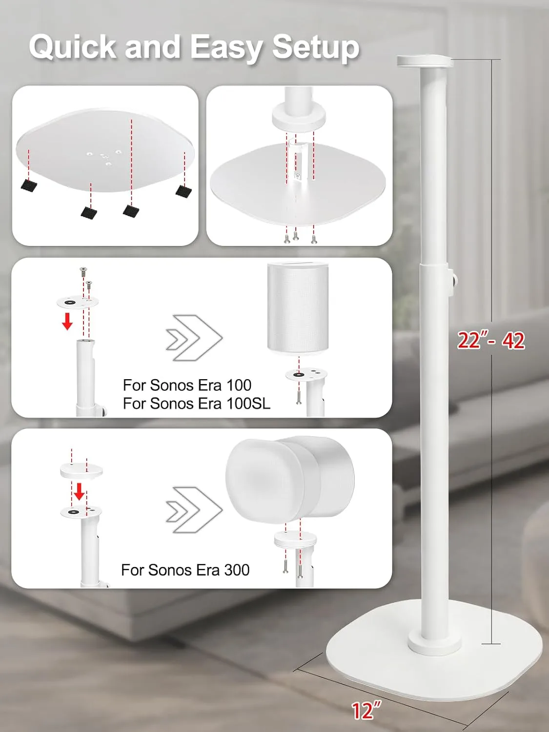 Haturi Speaker Stands Pair for Sonos ERA 300, ERA 100 SL & ERA 100, White