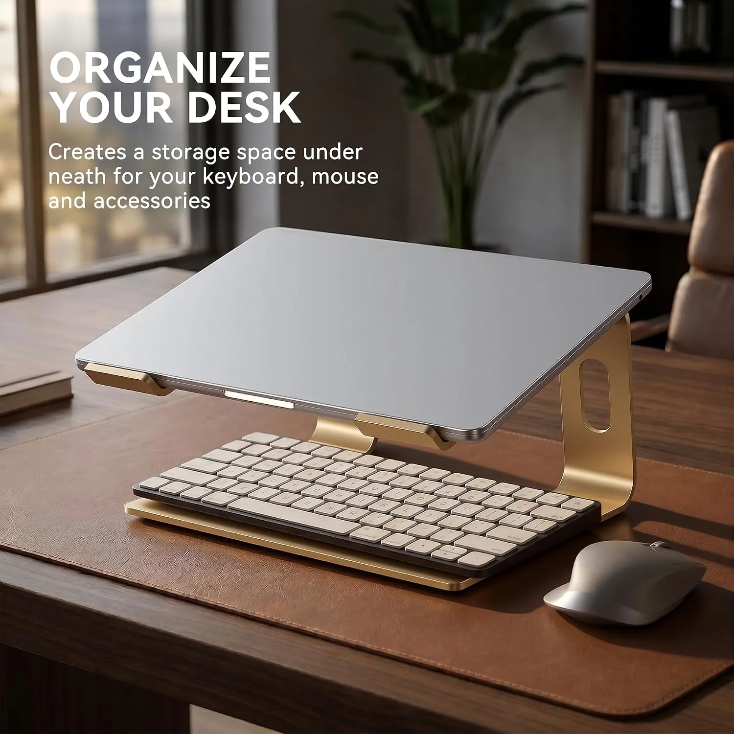 SOUNDANCE Laptop Stand, Aluminum Ergonomic Desk Riser, 10-15.6", Gold
