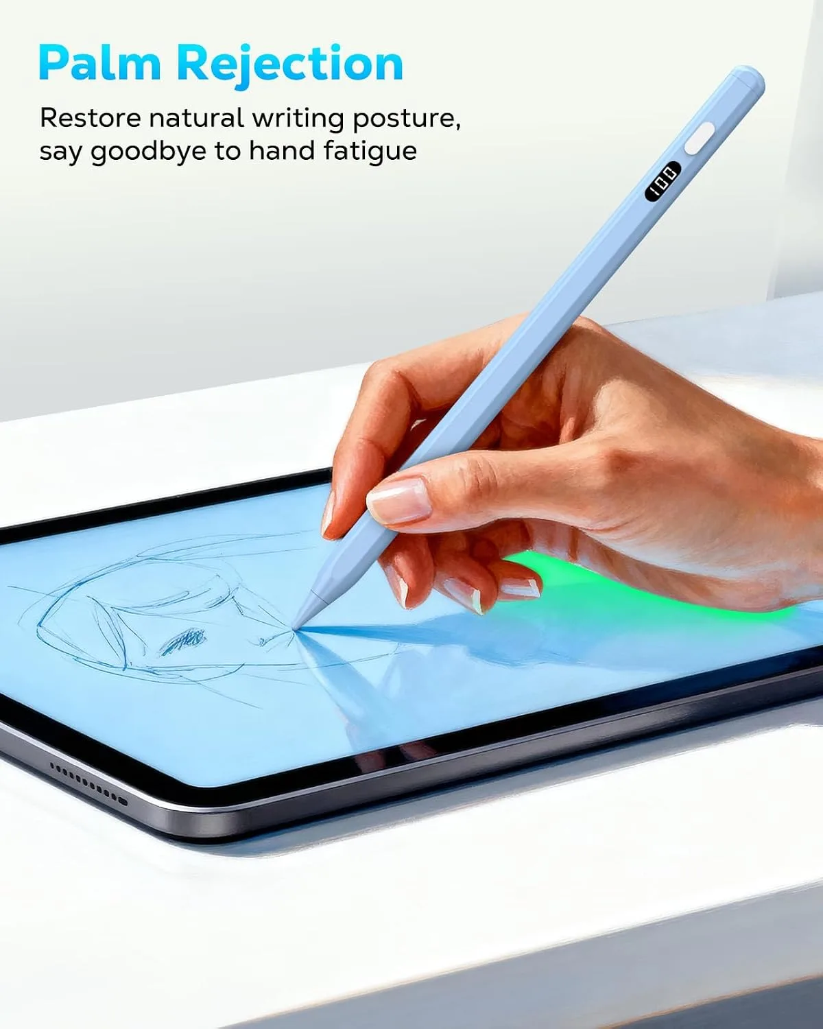 MoKo Stylus Pen for iPad 2018-2026, USB-C Charge Pencil with LED Display
