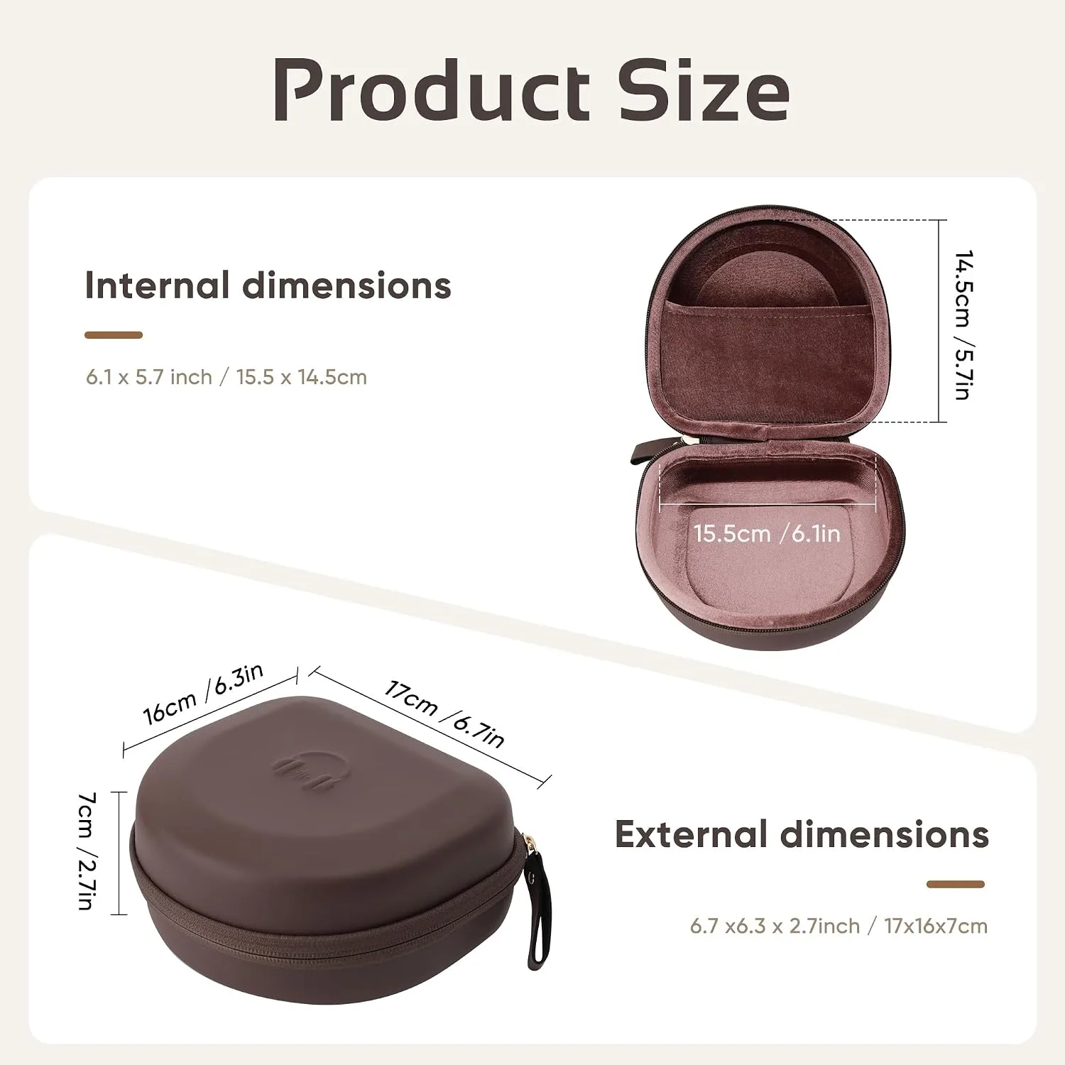 Compact Headphone Case for JBL Tune 520BT / 510BT / JR 320BT, Brown