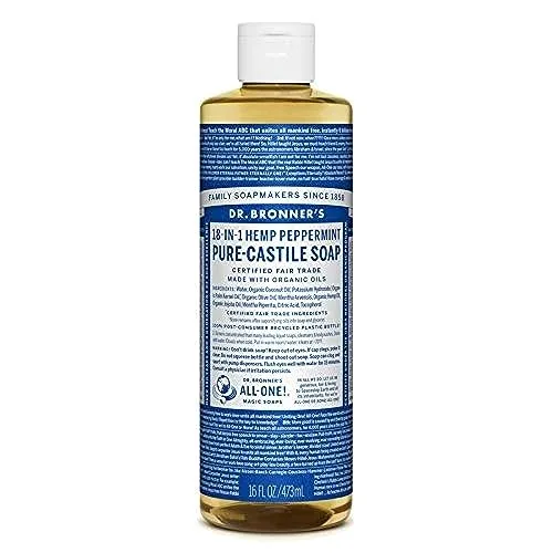 Dr. Bronner's Peppermint Pure-Castile Liquid Soap, Body Wash, 16 oz, 2-Pack