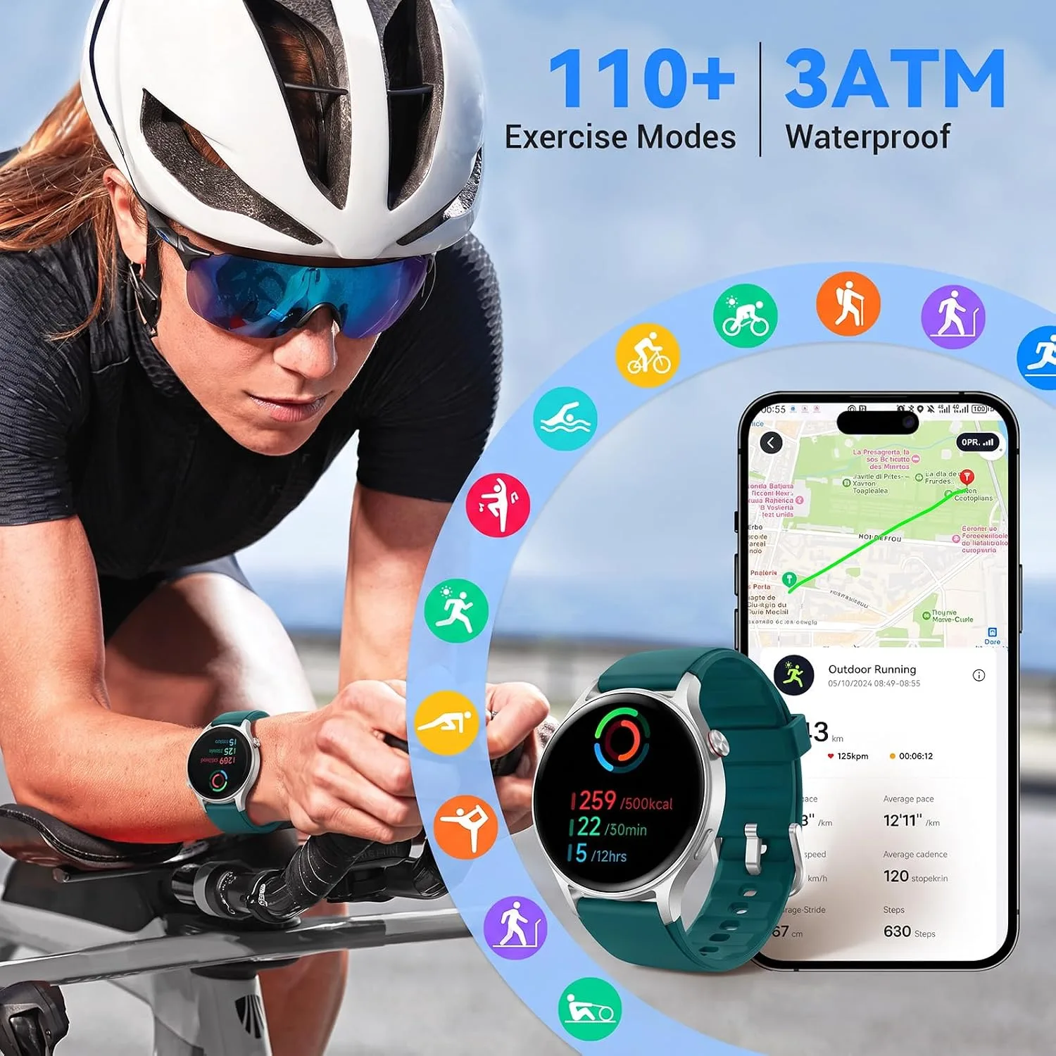 Fitpolo Smart Watch for Men Women,1.3" AMOLED Fitness Tracker (Teal Green)
