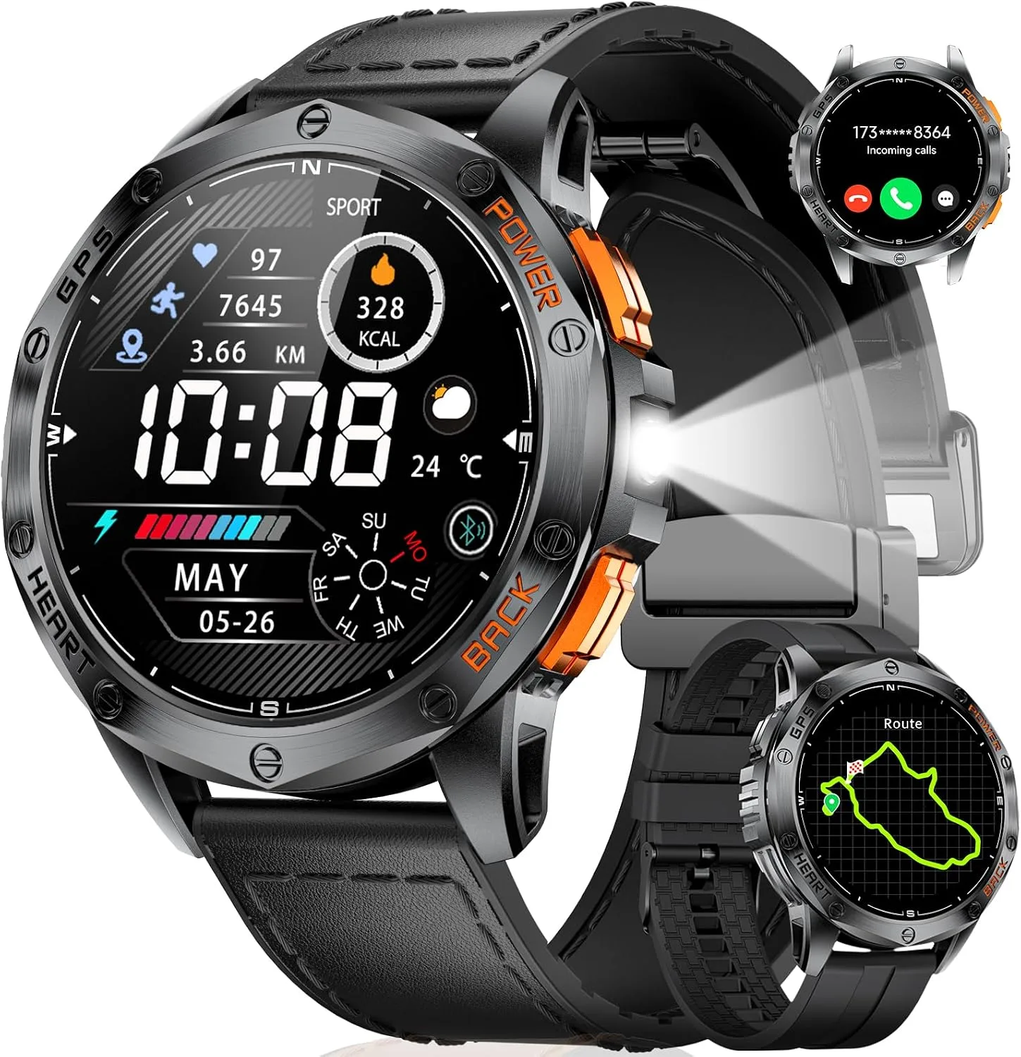 Smartwatch LIGE GPS para Hombre 1.43'' AMOLED Negro