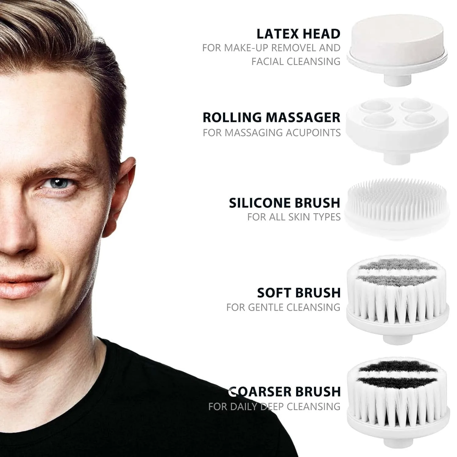 Waterproof Facial Cleansing Spin Brush Set with 5 Exfoliating Brush Heads - Electric Face Scrubber Cleanser Brush by CLSEVXY - Face Brush for Gentle Exfoliation and Deep Scrubbing