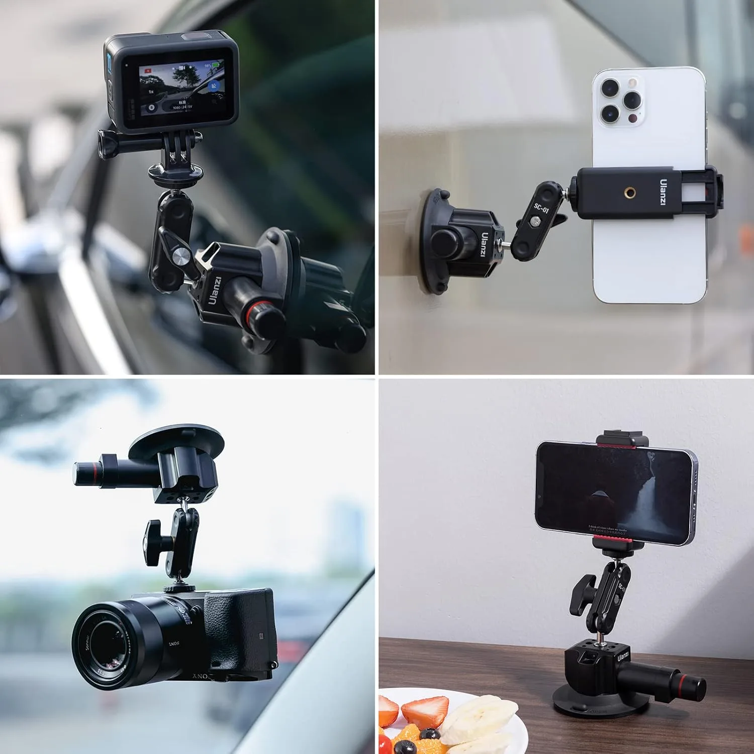 UURig SC-01 Suction Mount 3" for Vlogging Camera Car with Smartphone Clamp