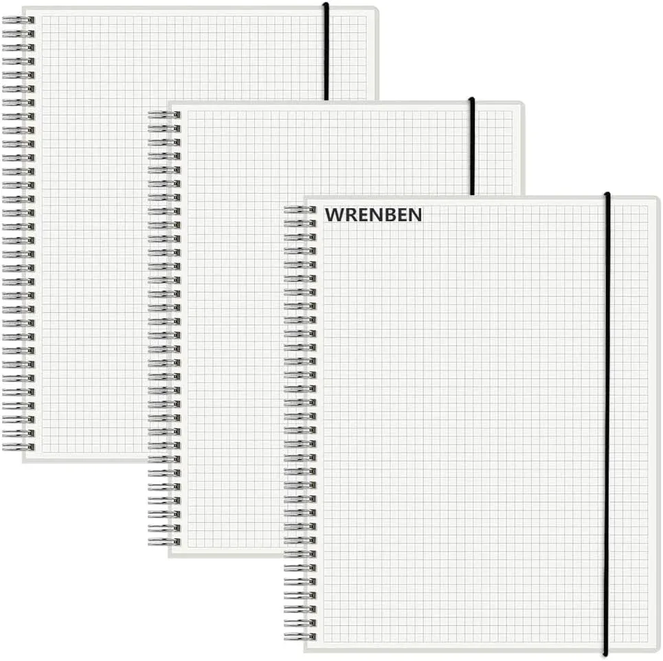 WRENBEN 120gsm Thick Paper Graph Notebook, No Bleed-Through (A5, 3 Pack)
