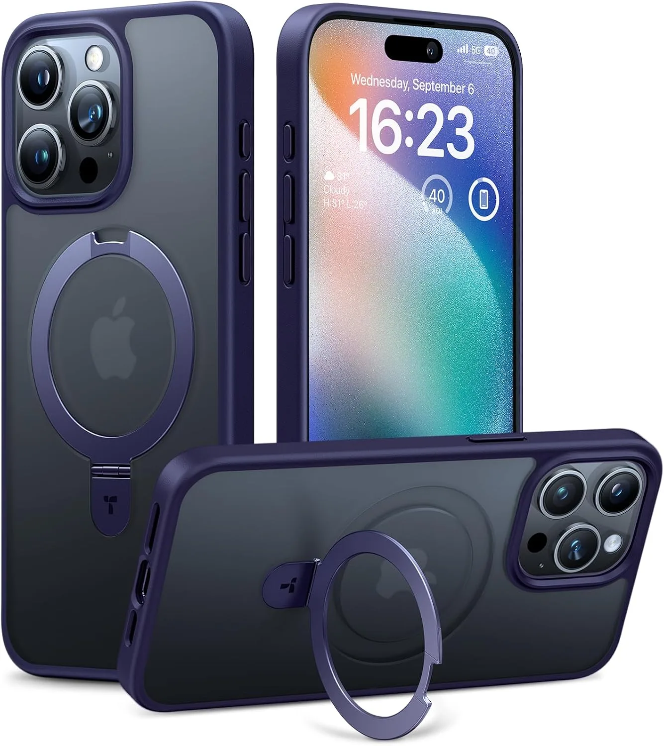 TORRAS Magnetic Ostand for iPhone 15 Pro Max Case, [Military Grade Drop Tested][Compatible with MagSafe][Build in Kickstand] Translucent Hard Back Soft Edge Anti-Fingerprint 6.7" 2023, Purple