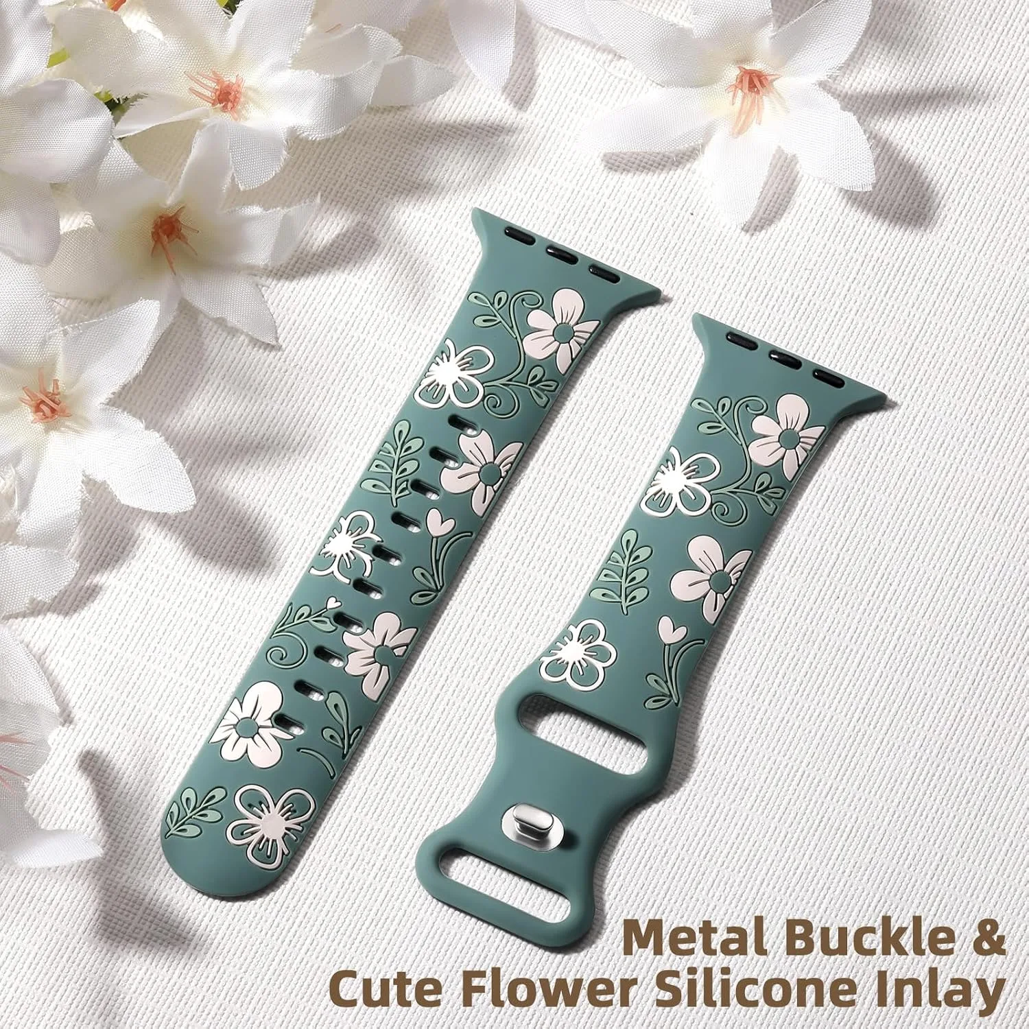 Witzon Floral Silicone Band Compatible with Apple Watch Bands For Women