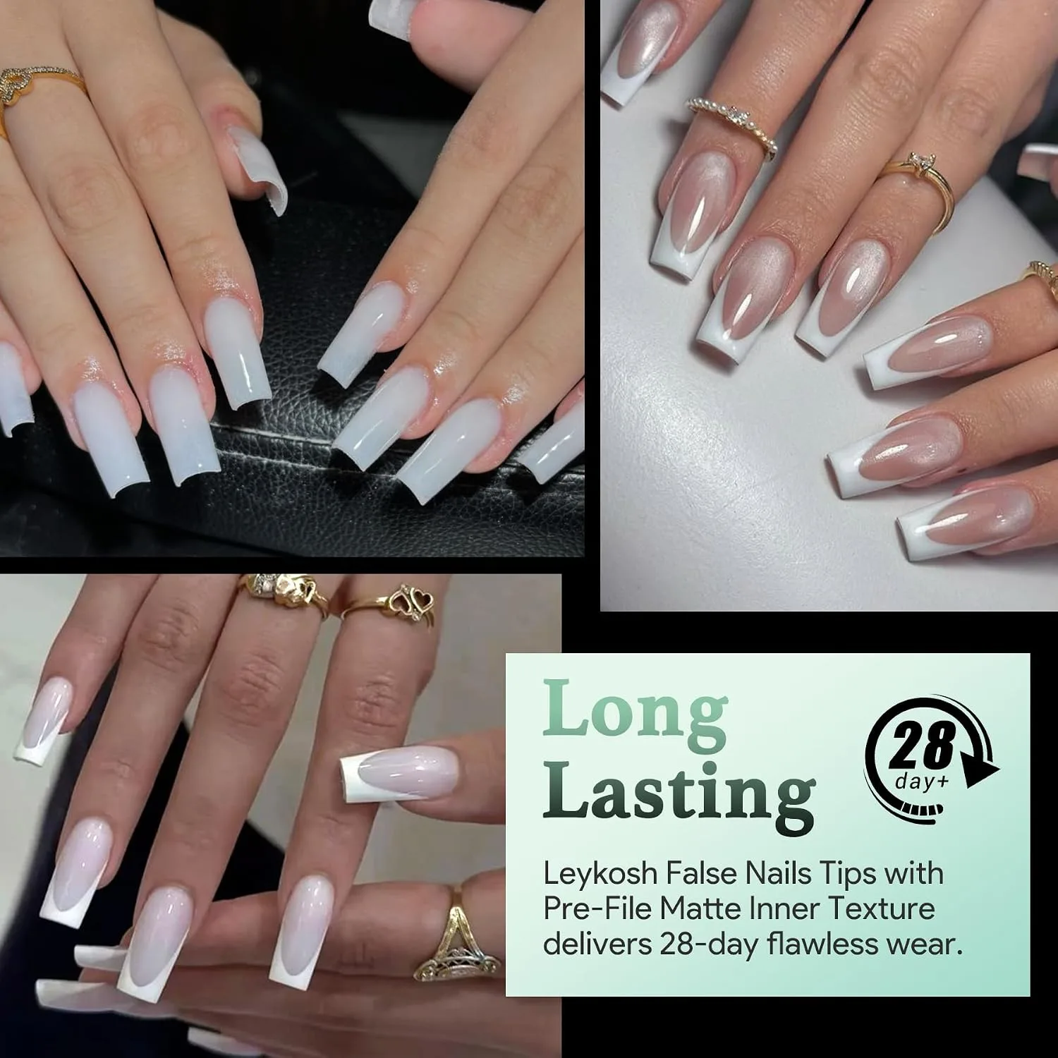 LEYKOSH Medium Square Nail Tips, 15 Sizes 240 PCS Clear Gel Tips