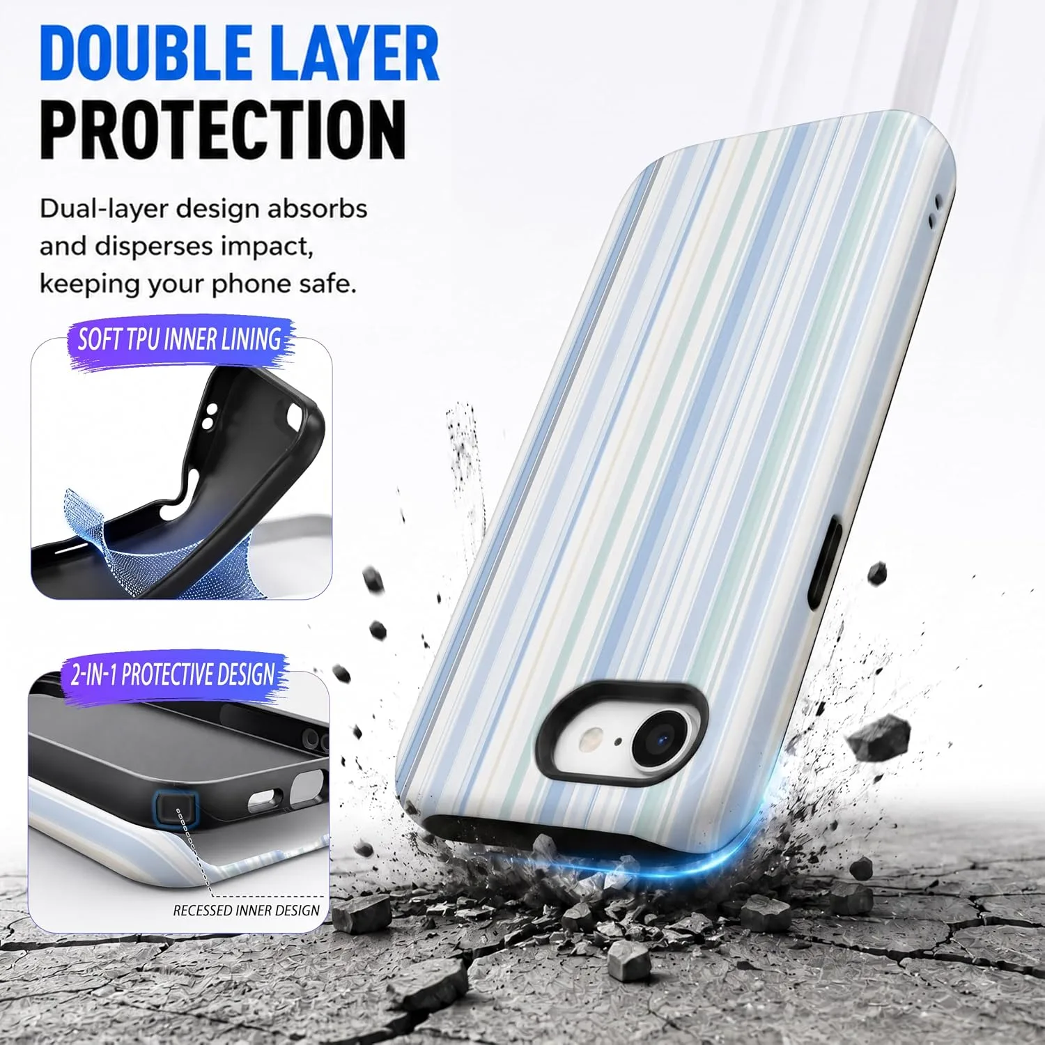 Magnetic for iPhone 16e/17e Phone Case, Cute Pastel Blue Striped