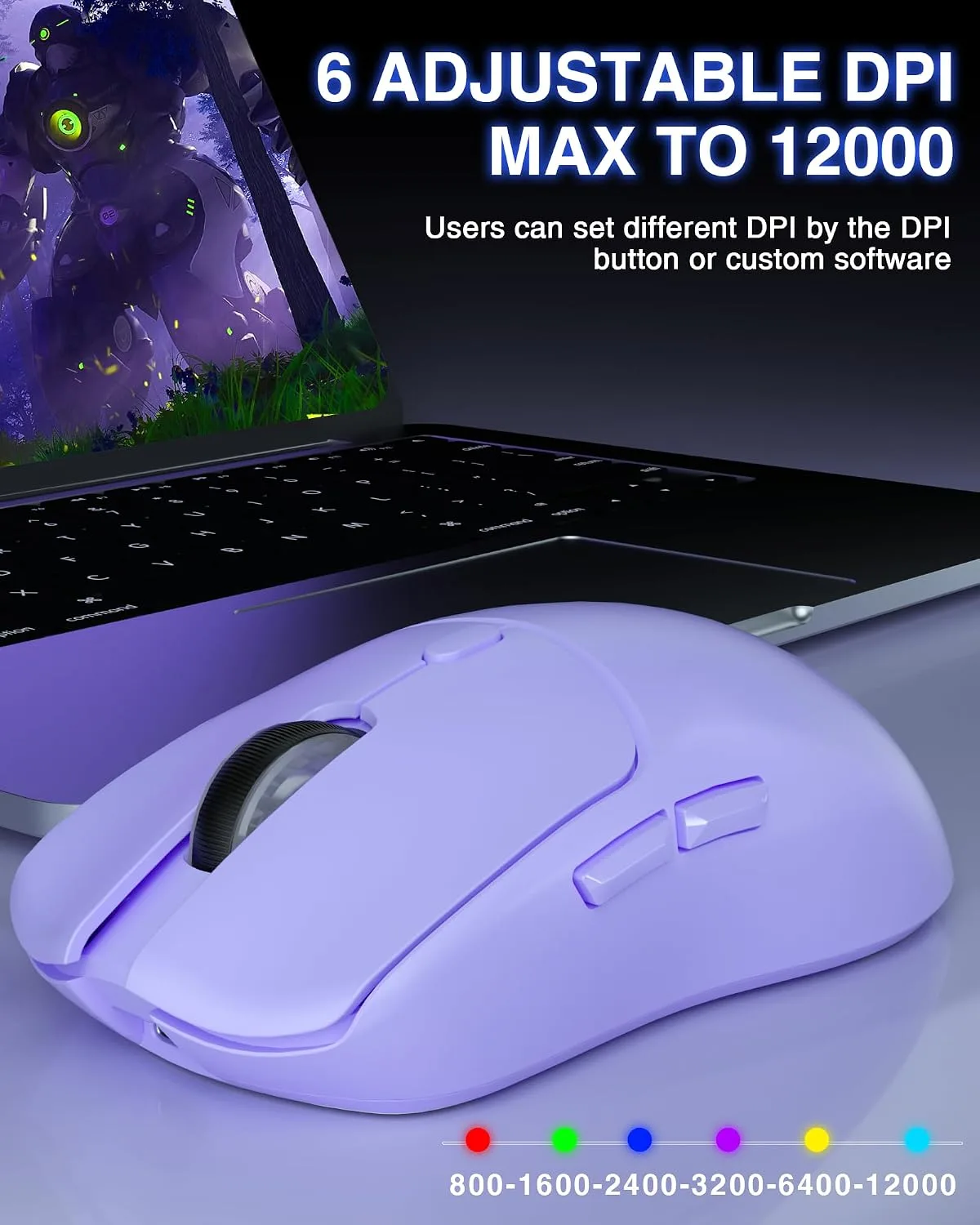 AULA SC580X Wireless Gaming Mouse, Tri-Mode Purple Gaming Mice & 12000 DPI