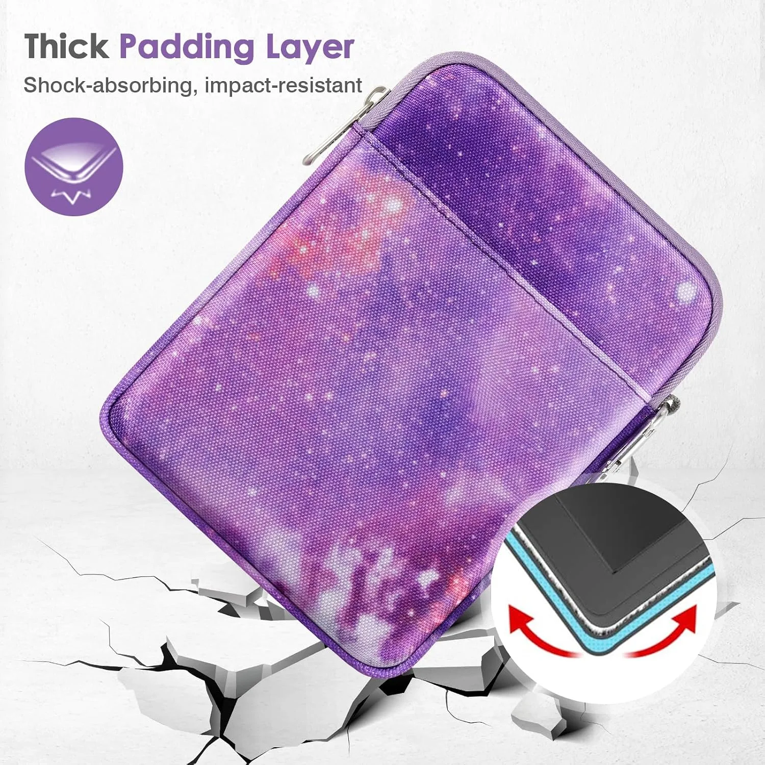 MoKo Padded Ereader Sleeve Case for 6-7 inch Ereader Tablet Bag Protective Cover Pouch with a Carabiner, Compatible with 7" Colorsoft Signature Edition 2024, Purple Starry Sky