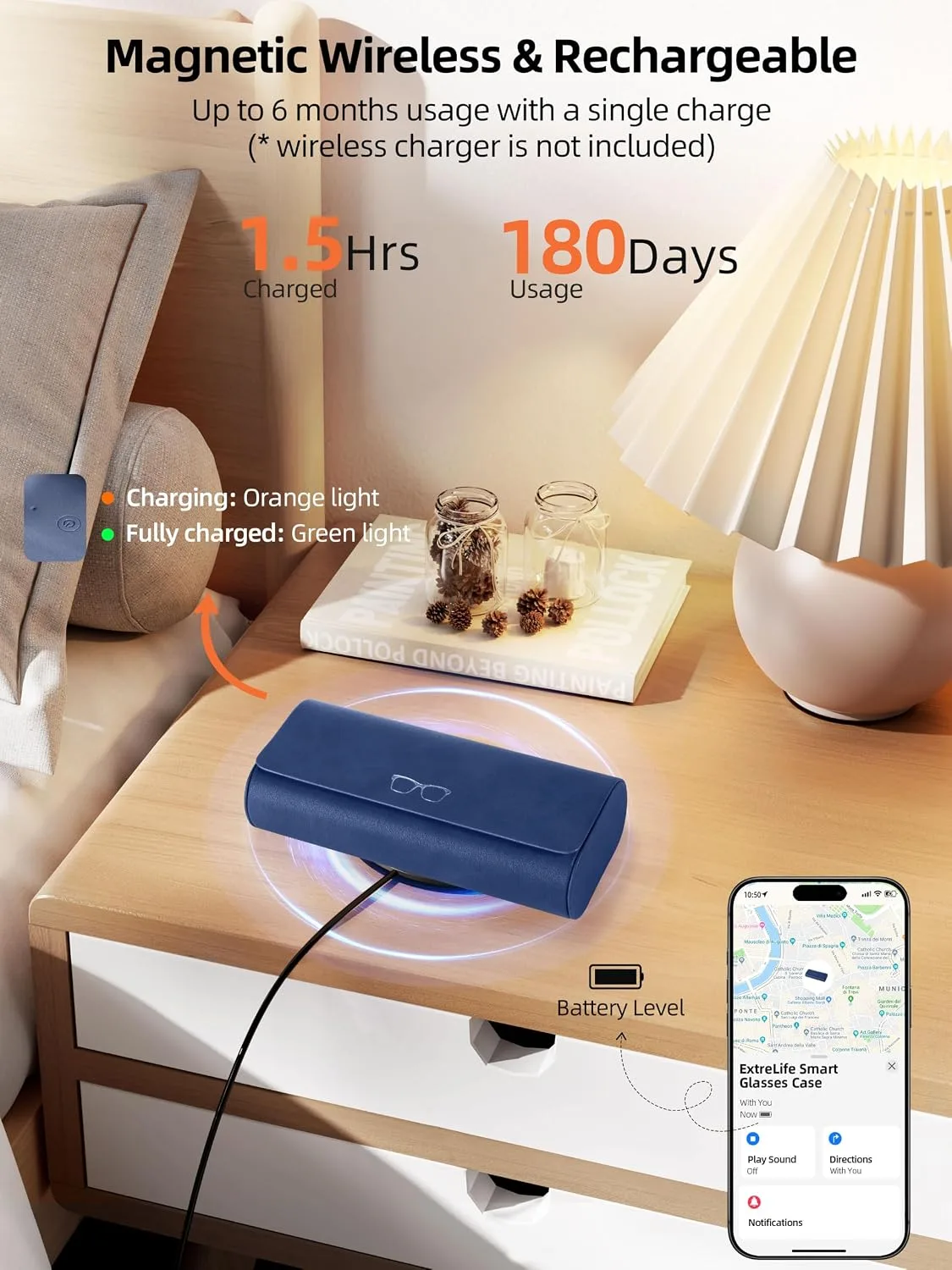 ExtreLife Smart Glasses Case, Works with Apple Find My, Rechargeable