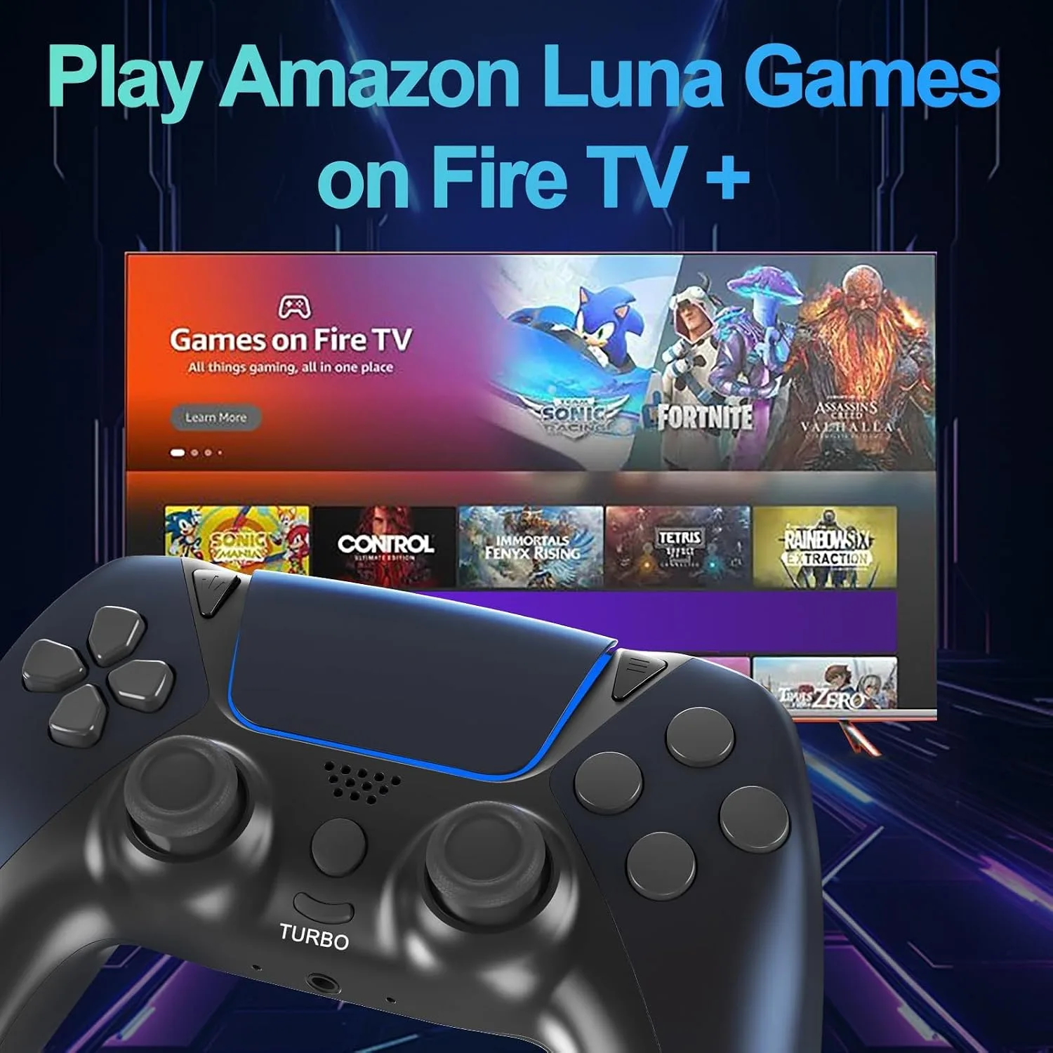 Enstixsm Upgraded for Luna Controller with Back Paddles,Turbo,Wireless Fire TV Game Controllers for PC,GeForce NOW,Firestick,Replacement for Luna Gamepad with ALPS Joystick,No Drift Stick, Blue