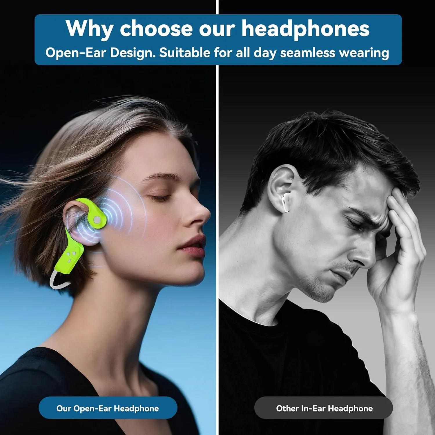 Fanisic Bone Conduction Headphones, Bluetooth 6.0 Open Ear Headphones with Mic, Type-C Quick Charge, Long Battery Life, IPX5 Sweatproof, Lightweight Comfortable for Gym, Sports, and Driving(Green)