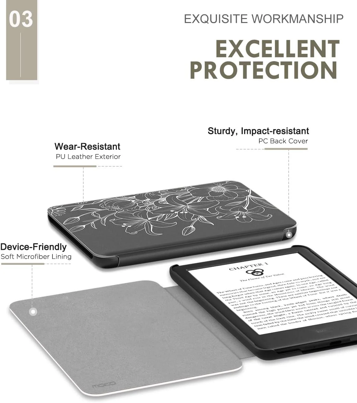MoKo Case Fits 6" Kindle Basic 11th Generation 2024/2022, Line Flower