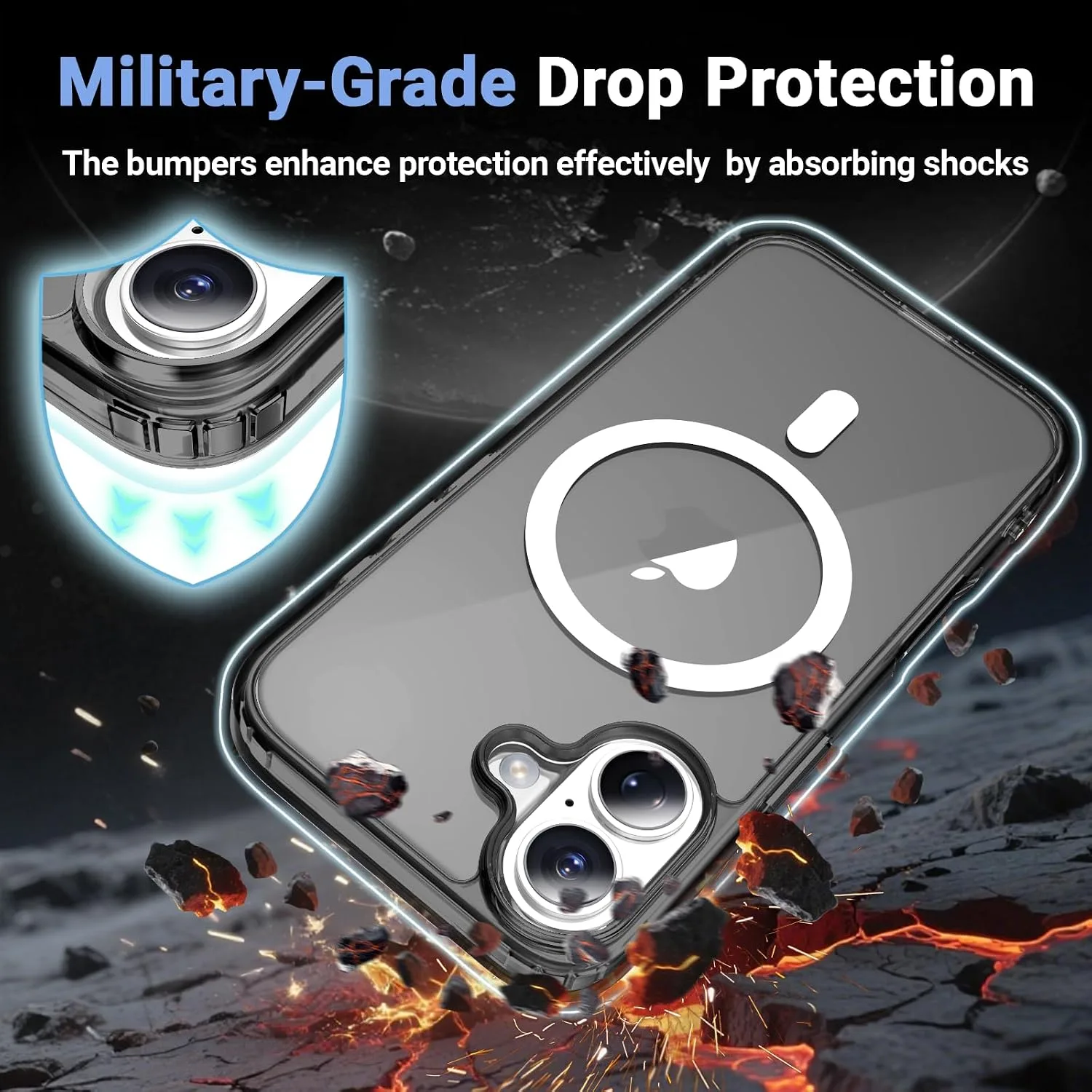 Temdan for iPhone 17 Case with Screen Protector Clear Black