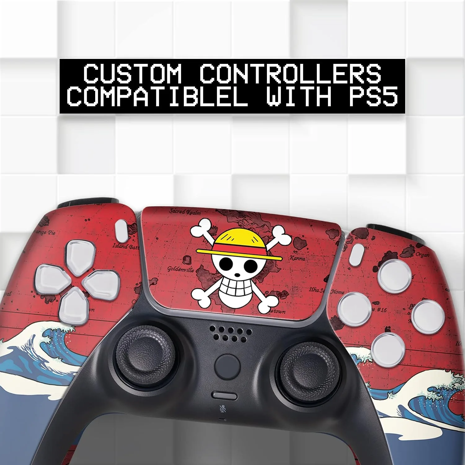 One Peice Custom PS-5 Controller Wireless compatible with Play-Station 5 Console by BCB Controllers | Proudly Customized in USA with Permanent HYDRO-DIP Printing (NOT JUST A SKIN) (MODDED)