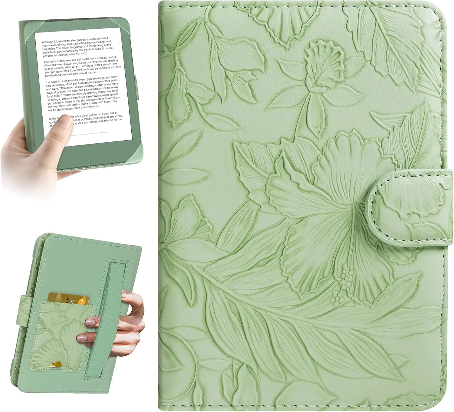 Estuche universal para eReader 6 pulgadas HoYiXi hojas verdes
