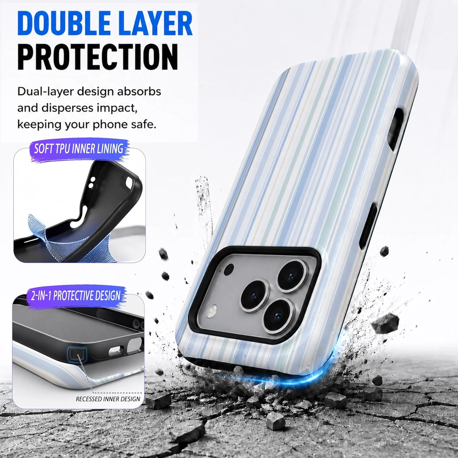 Magnetic for iPhone 17 Pro Max/18 Pro Max Phone Case, Pastel Blue Striped