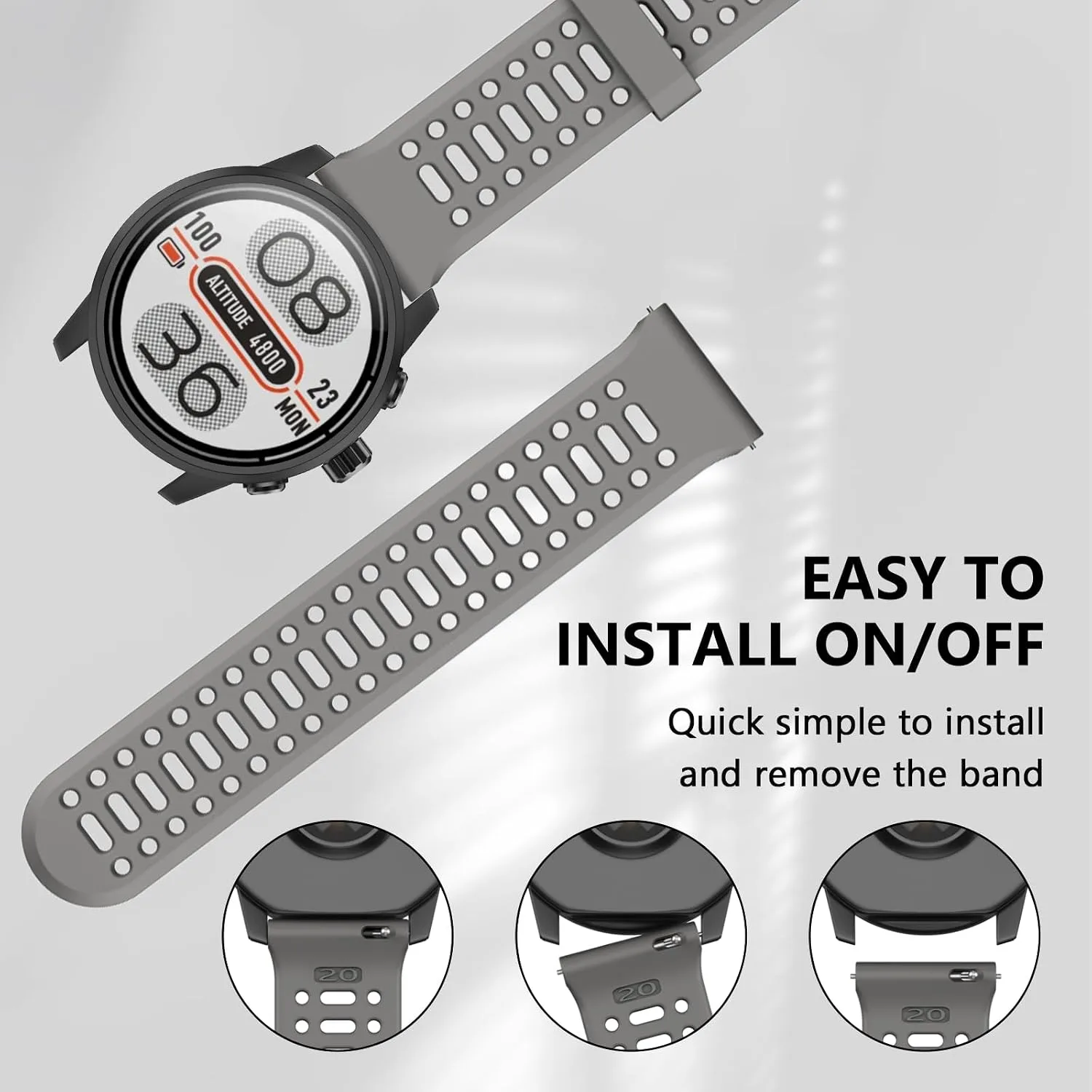 Compatible with Coros Pace 2 Watch Band, 20mm Quick Release Sports Silicone Watch Band Breathable Wristband Strap Women Men Strap for COROS APEX 2/APEX 42mm