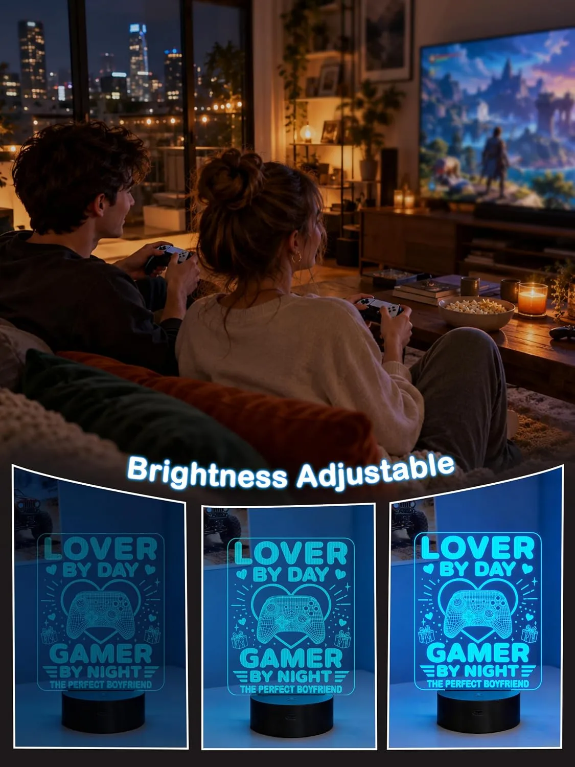 YuanDian Gamer Gift, Funny Cool LED Night Light Lover by Day Gamer by Night