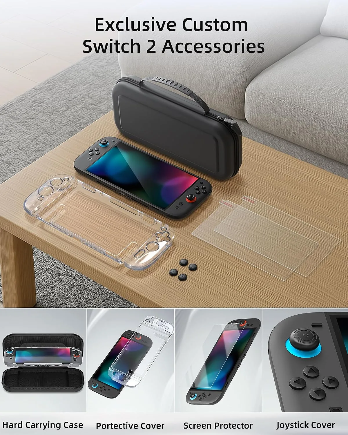 Switch 2 Case Bundle for Nintendo Switch 2 2025, 10 IN 1 Gift Kit with Portable Carrying Case, Console Protective Case, Joycon Cover, Screen Protector and Thumb Grips, Travel Storage Full Protection