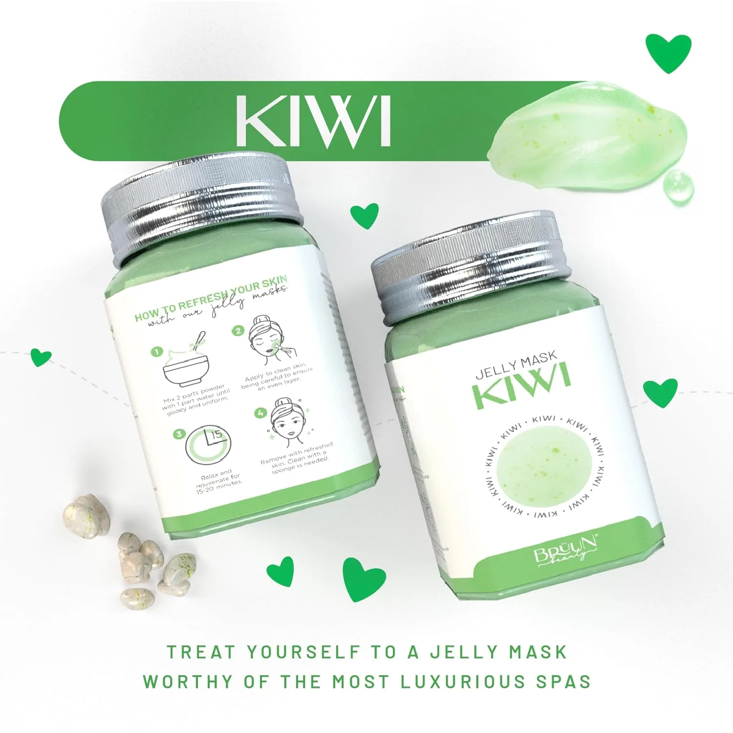 BRÜUN Peel-Off Kiwi Jelly Mask for Face Care – A 23 fl oz Rubber Mask Jar for 30 to 35 Treatments – A Skin Care Moisturizing Gel Mask of Spa Set for Men, Women and Adults