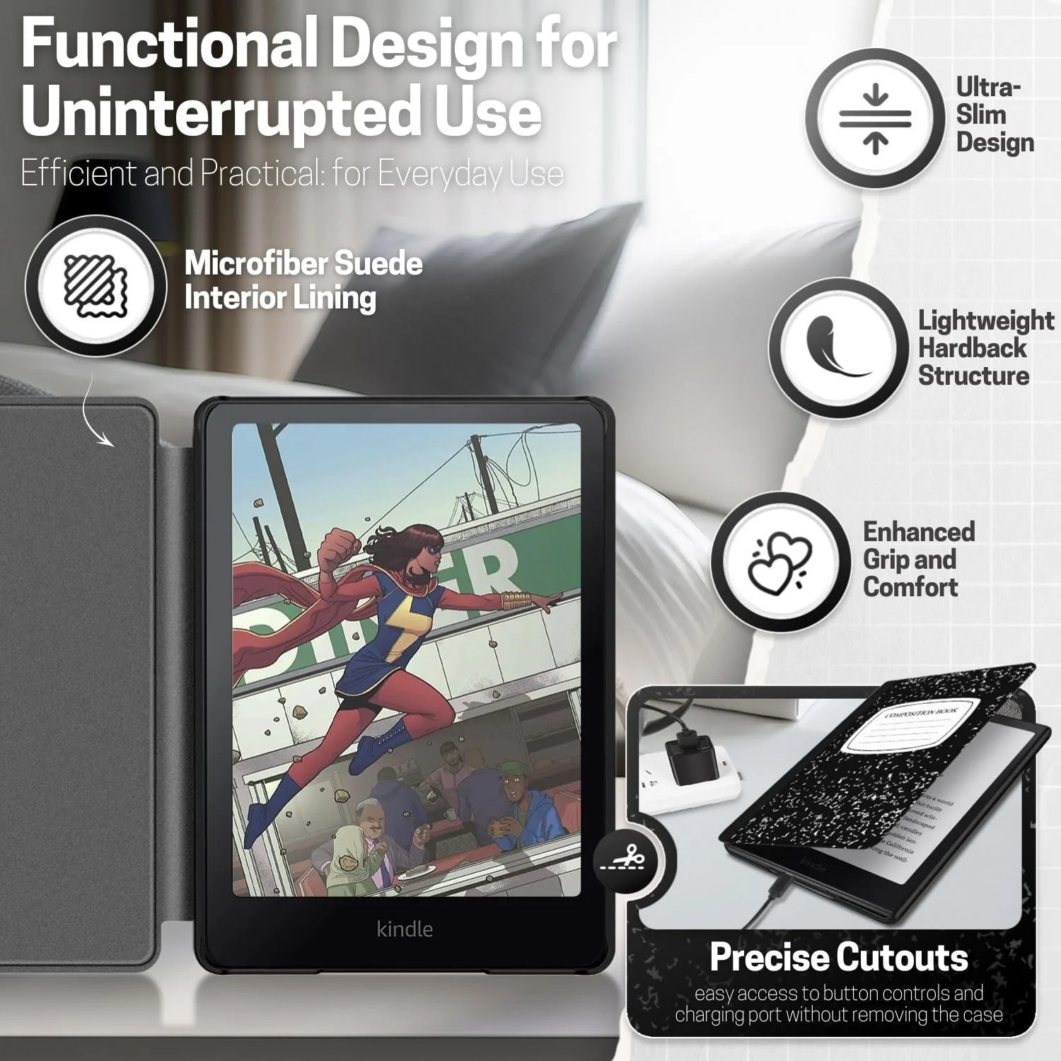 TNP Kindle Paperwhite 12th Gen Case Colorsoft 7-Inch Composition Book Black