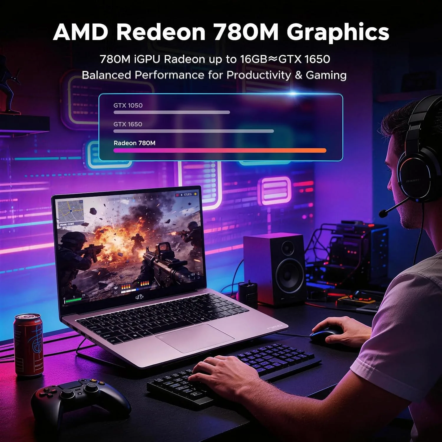 NIMO 15.6" FHD AI-Ready-Laptop, AMD R7-8745HS 16GB DDR5 RAM 512GB SSD (8C/16T, Beat R9 7940HS up to 4.9GHz) 780M-Graphics 100W Type-C Backlit Keyboard Fingerprint for Creators Streaming & Light Gaming