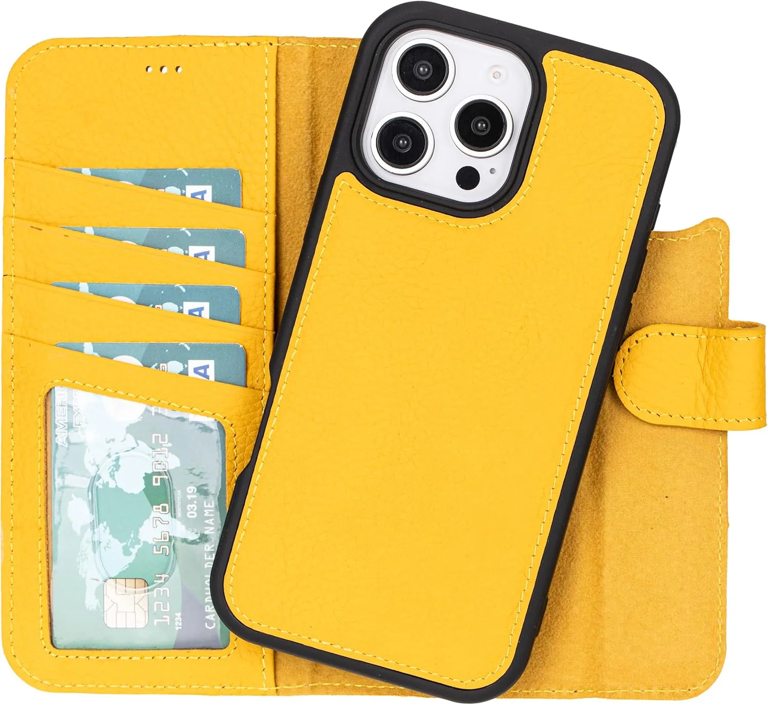 VENOULT Wallet Case for iPhone, Full Grain Genuine Turkish Leather, Magnetic Detachable, RFID 4 Card Slots, Business Style, Compatible with MagSafe (Mikado, iPhone 16 Pro MAX)