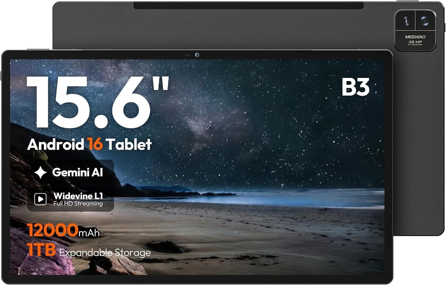 15.6-Inch Android 16 Tablet,Helio G99,12GB RAM,128GB,Wi-Fi,Large Screen
