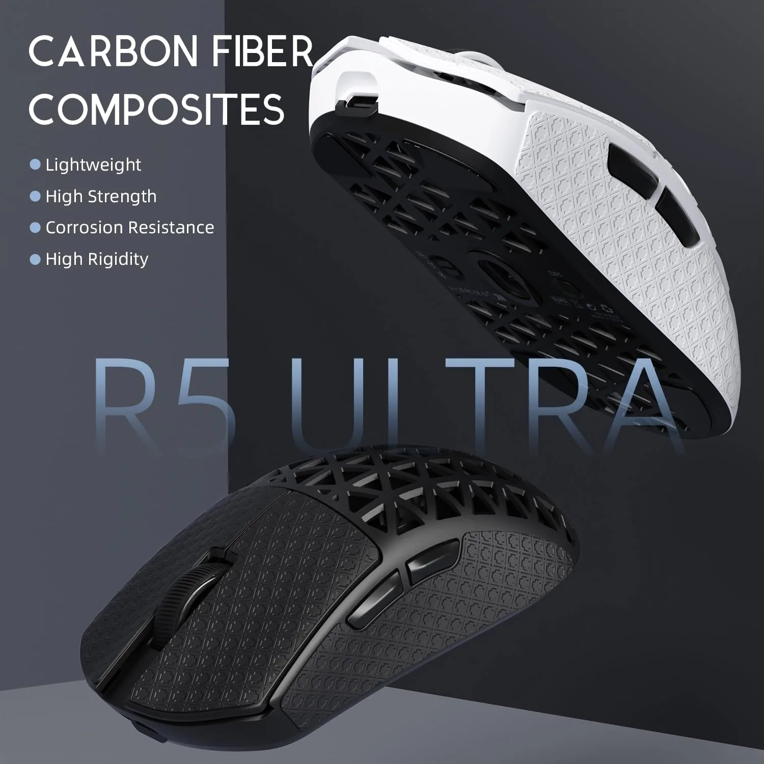 ATTACK SHARK R5Ultra 8K Carbon Fiber Wireless Gaming Mouse, White&Tape