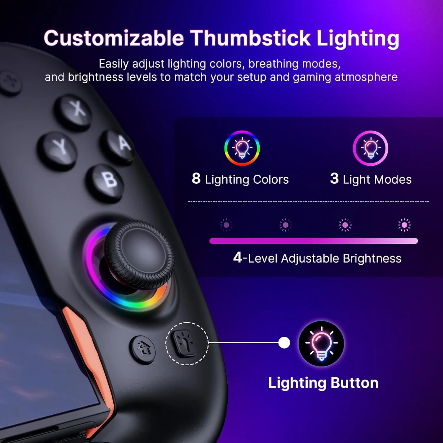 NexiGo Hall Effect Gripcon for Switch 2, 4K HDMI Output for TV Mode, Ergonomic Handheld Controller with Hall Sensing Joysticks & Triggers, RGB Lights, Mapping, 6-Axis Gyro, Turbo, Black