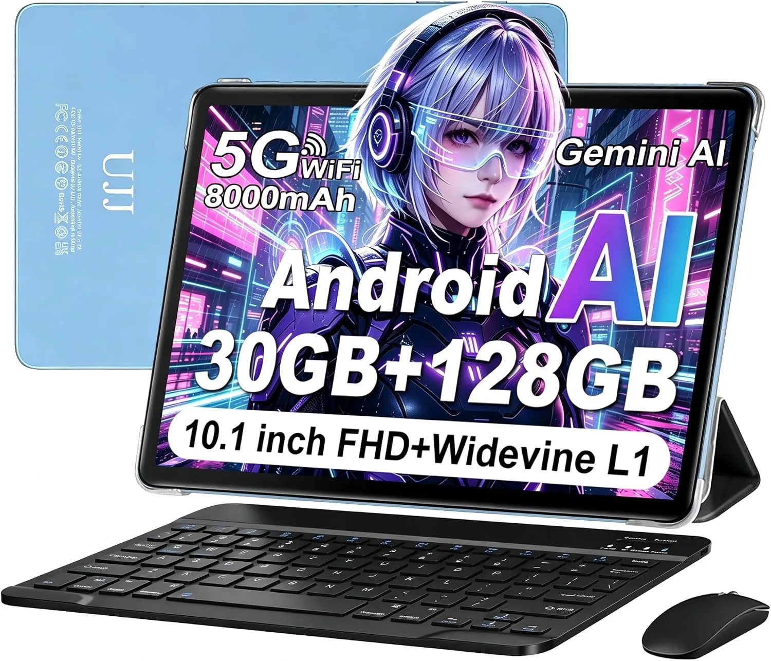 2026 Tablet 10 Inch Android Tablet with Keyboard, 30GB+128GB+1TB Expand | Gemini AI Octa-Core Electronics Tablets, 2-in-1 Tablets PC, 5G WiFi, 8000mAh, Widevine L1, GPS, Metal Body - Blue Case