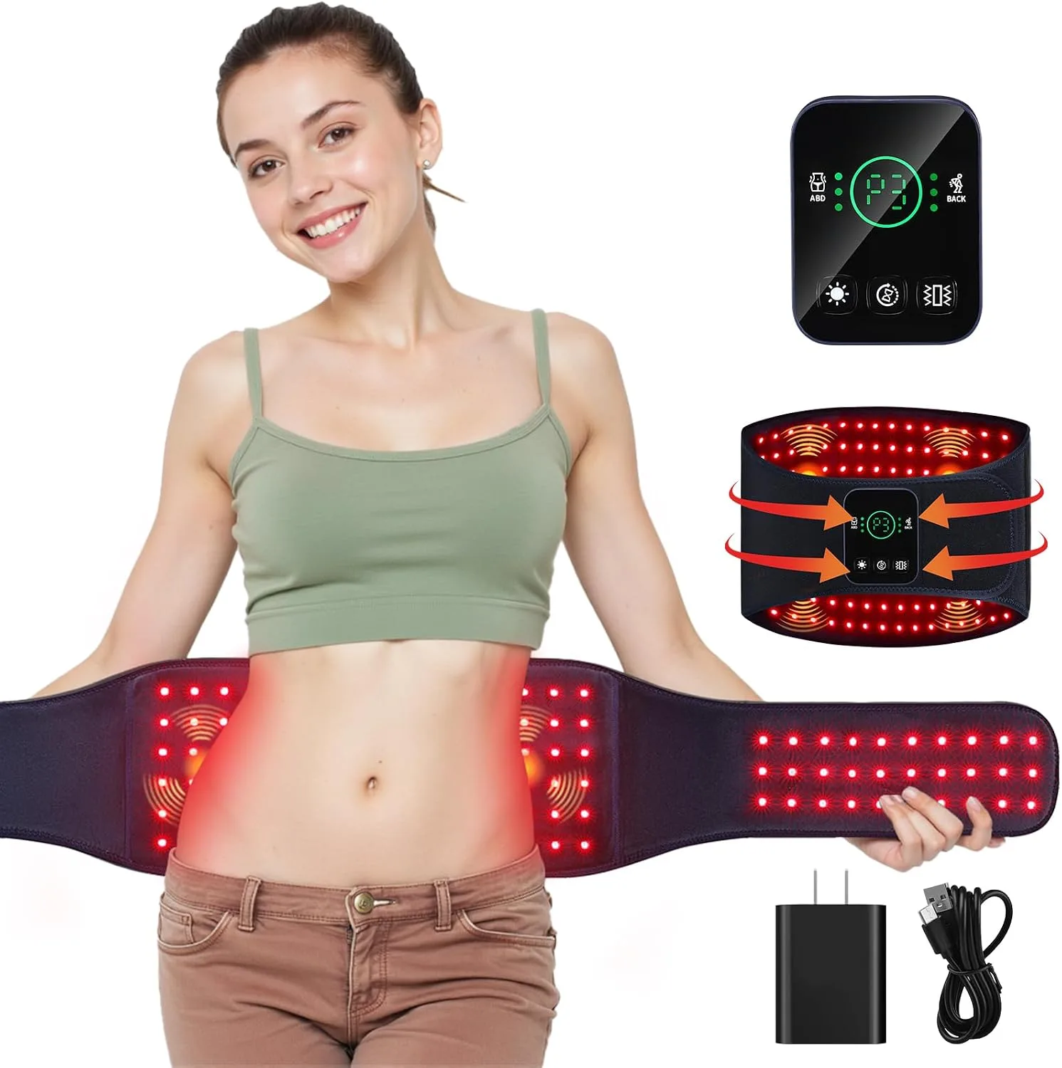Cordless Red Light Therapy Belt for Body Back & Abdomen with Vibration