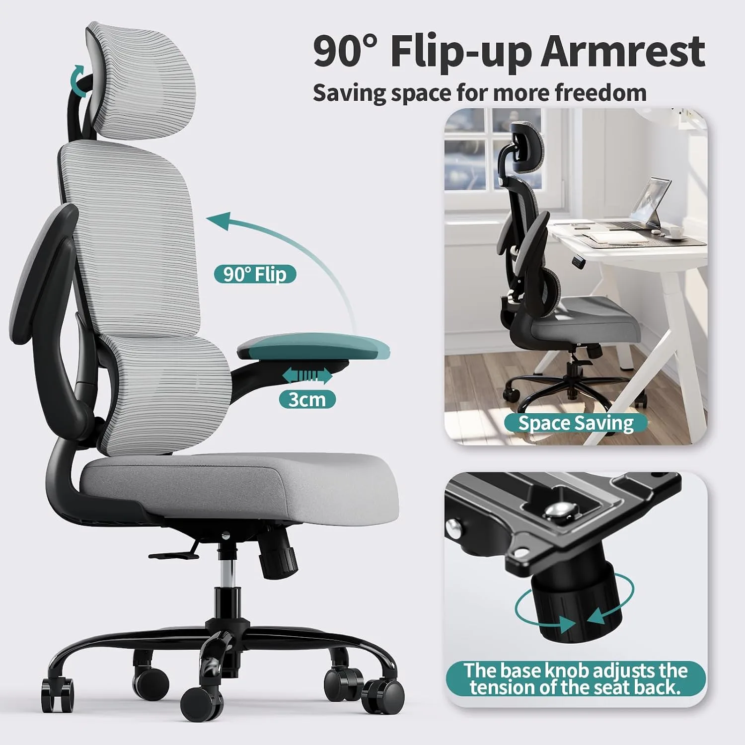 TRALT Office Chair Ergonomic Desk Chair with Lumbar Support Black Grey, 1