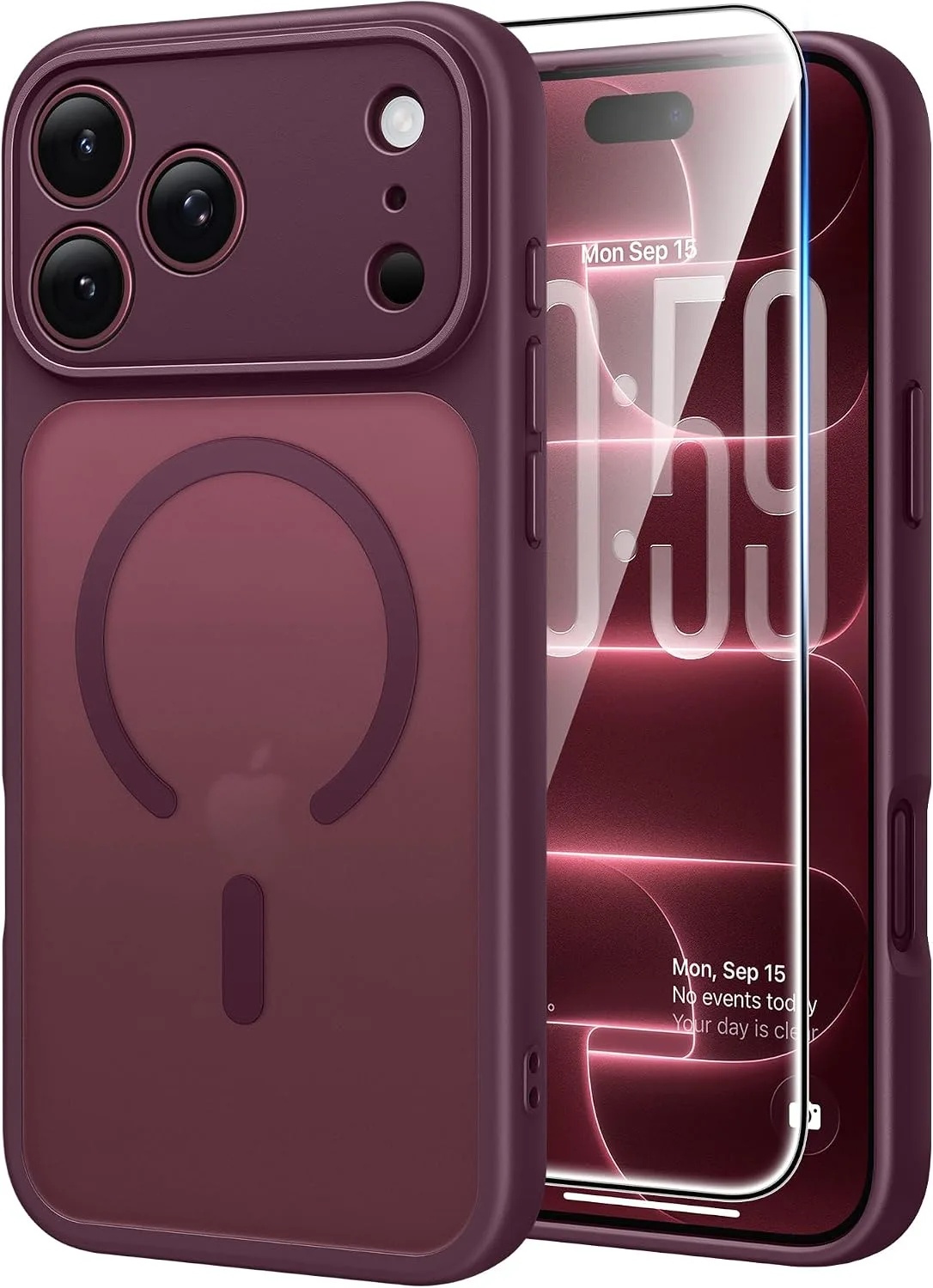 FNTCASE for iPhone 18 Pro Case / 17 Pro Case Fit for MagSafe Burgundy