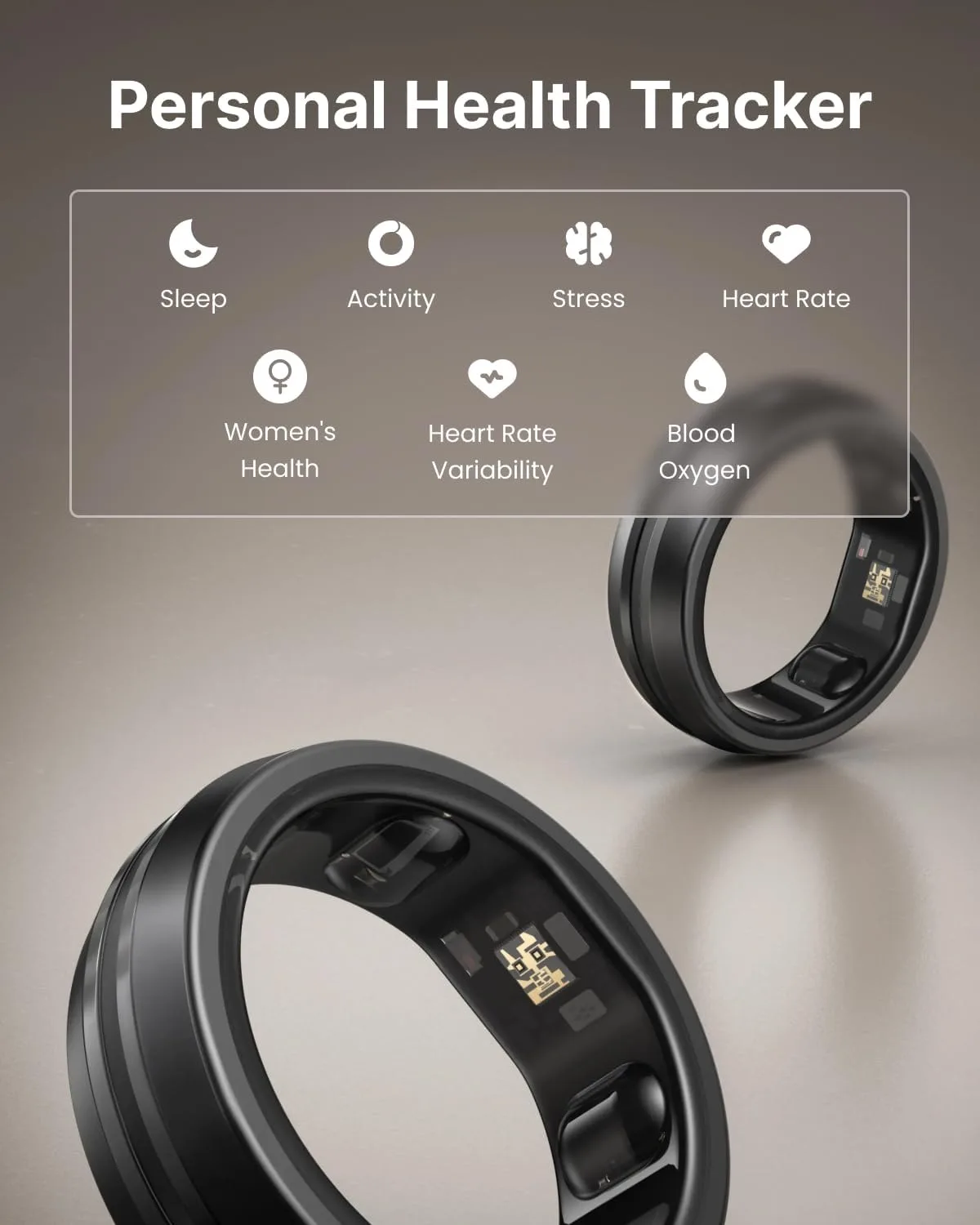 RENPHO Lynx Smart Ring, Subscription-Free App, Black, Size 10