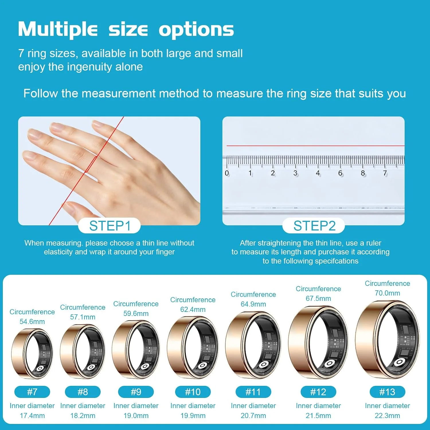 Smart Ring Health Tracker for Women & Men, Sleep & Heart Rate Monitor, IP68 Waterproof Fitness Tracker, No Subscription Fee, iOS & Android Compatible (Rose Gold, 11)