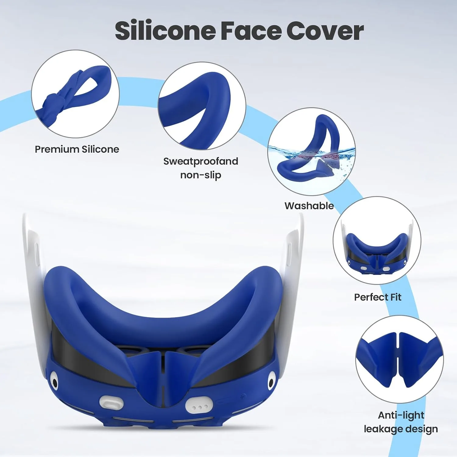Silicone Cover Set Compatible with Meta/Oculus Quest 3, VR Silicone Face Cover, VR Shell Cover,Touch Controller Grip Cover,Camera Lens Protector Set (Blue)